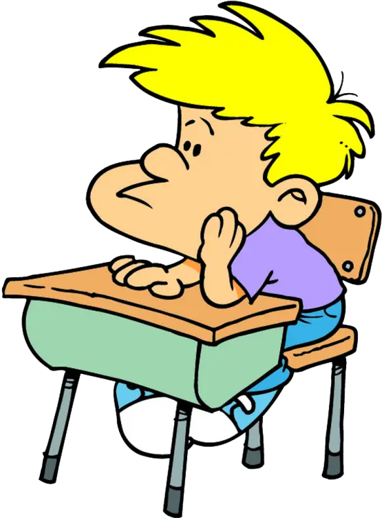 Cartoon Boy Sitting at School Desk