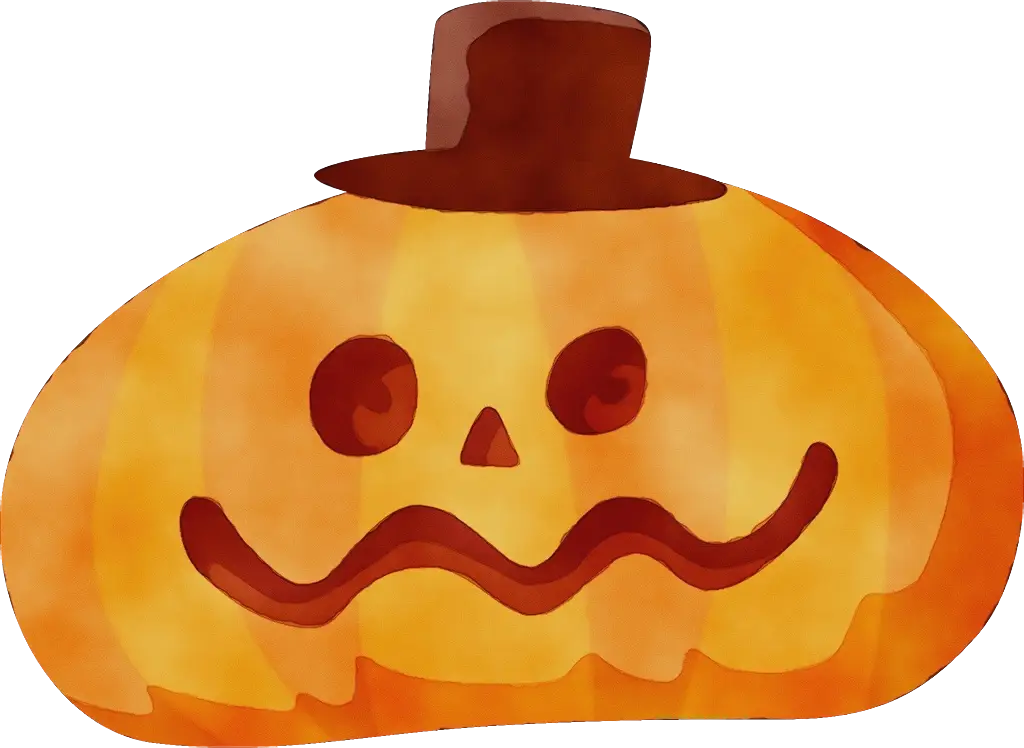 Halloween Pumpkin with Hat and Carved Smiling Face