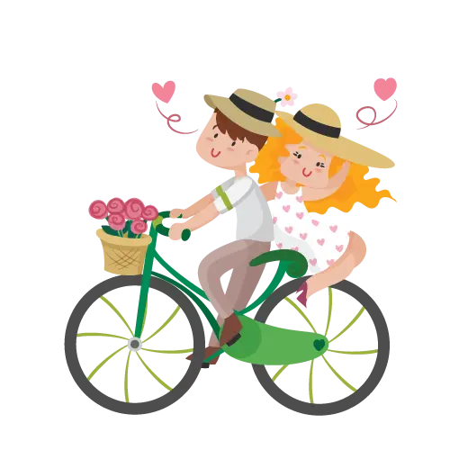 Couple on Bicycle with Flowers