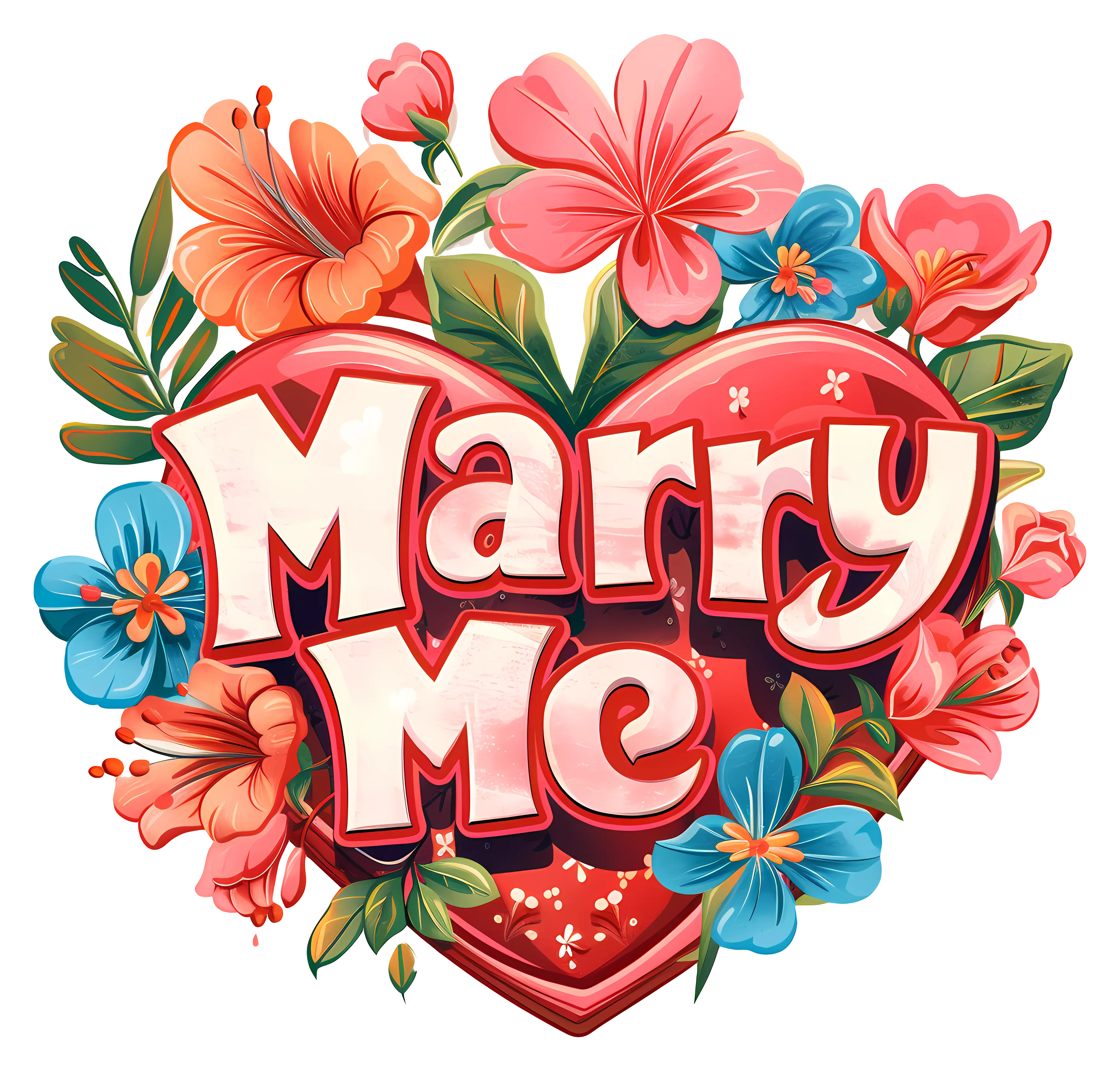 Heart with Marry Me Floral Design Illustration