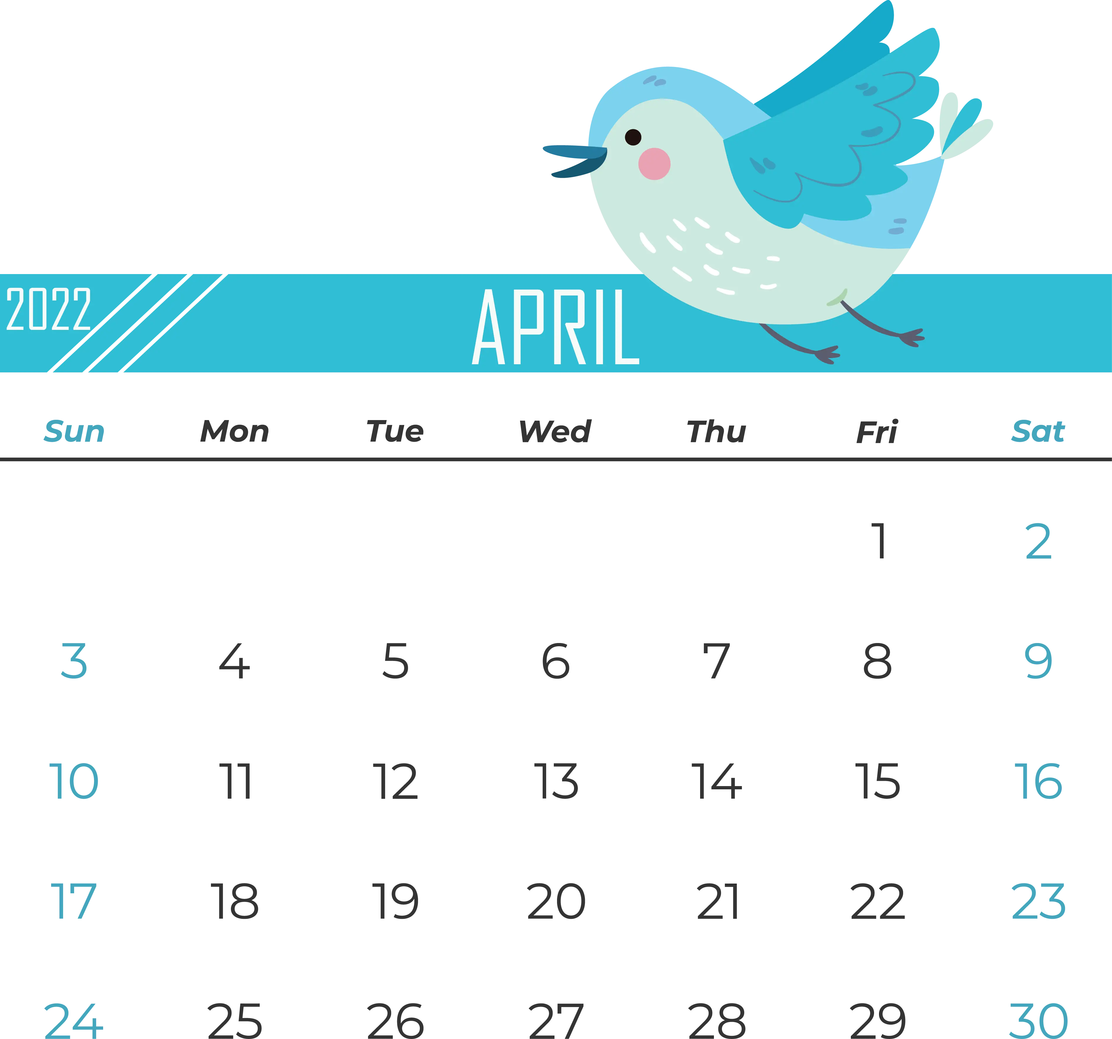 April Calendar with Bird Illustration