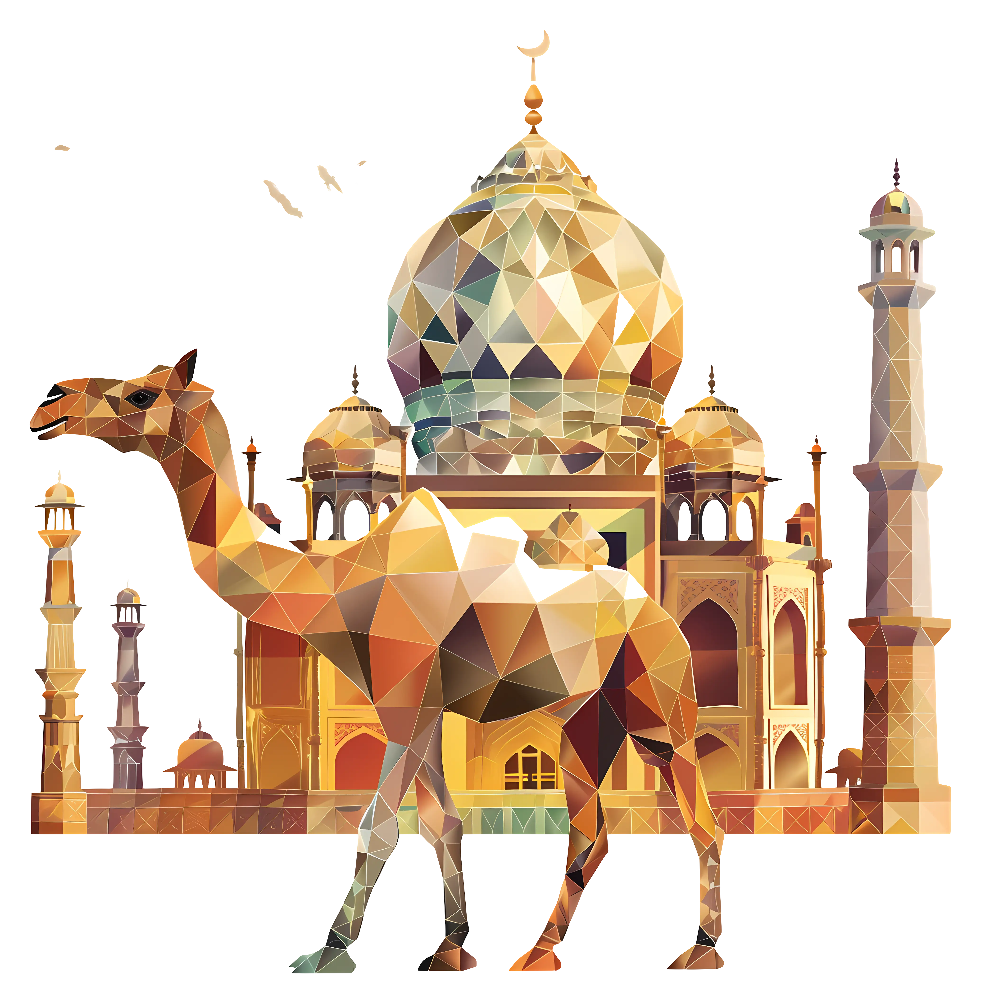 Geometric Camel and Taj Mahal Illustration