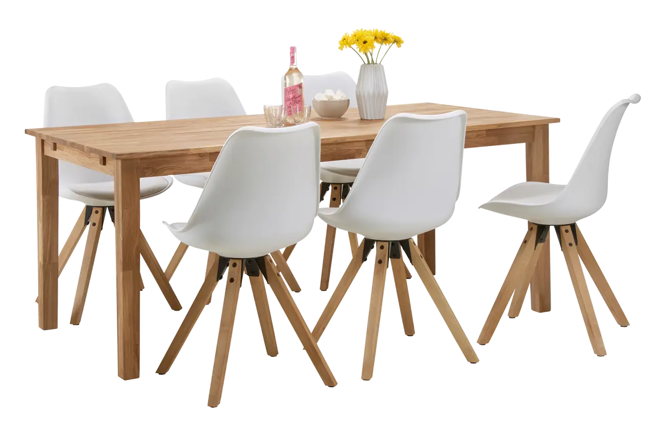 Modern Wooden Dining Table Set with White Chairs