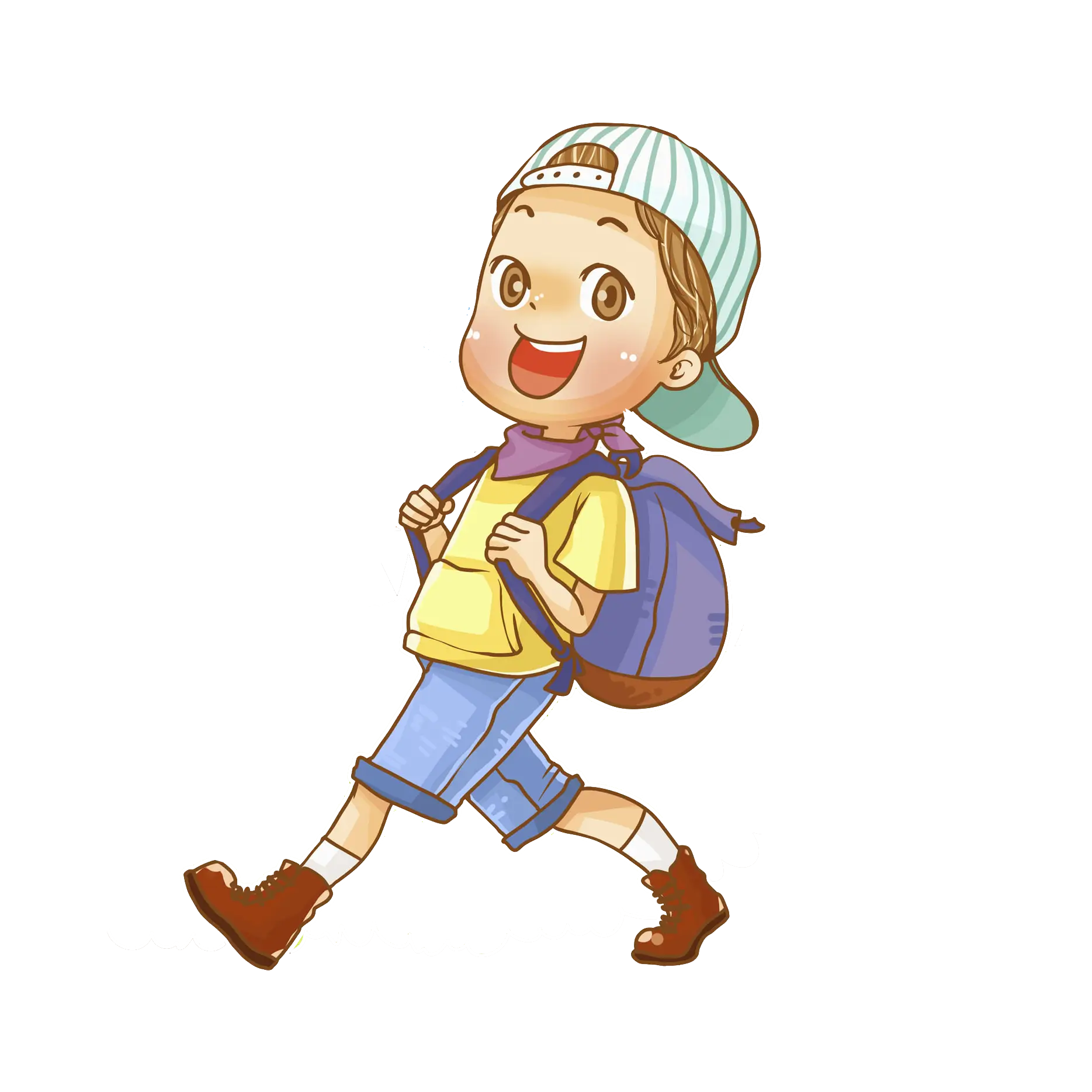 Happy Boy Walking with Backpack