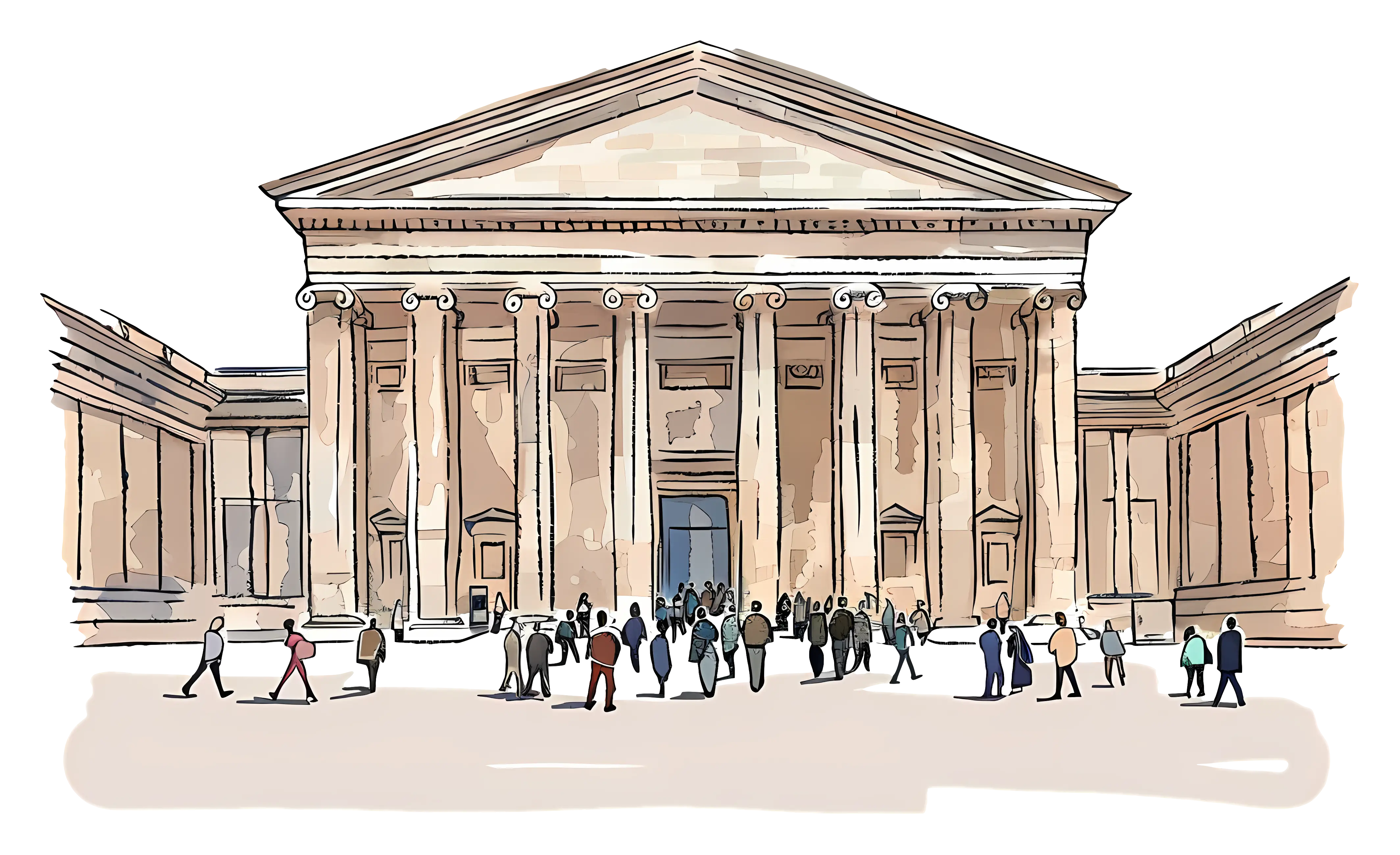 Historical Building with People Illustration