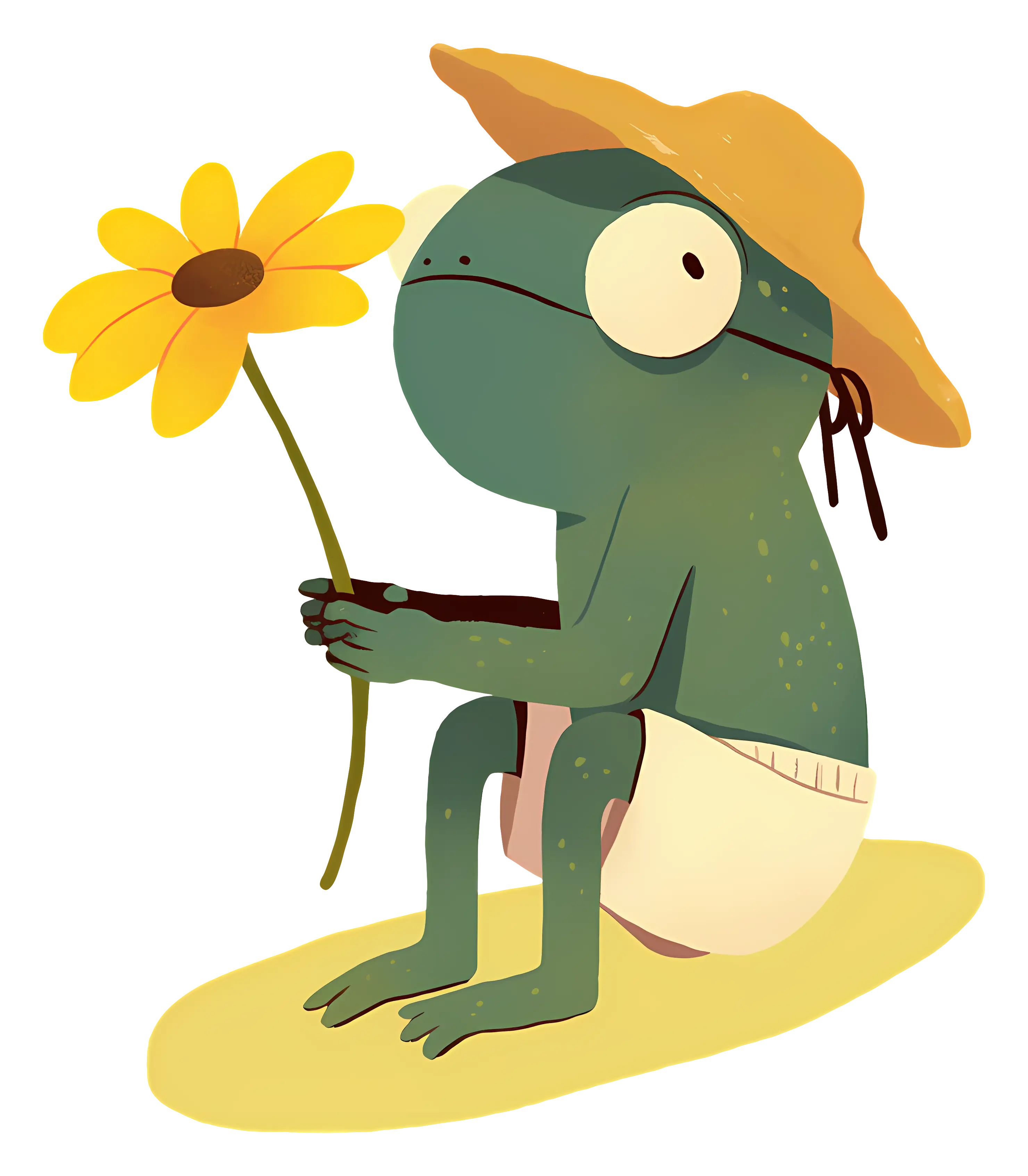 Cute Frog Holding a Flower