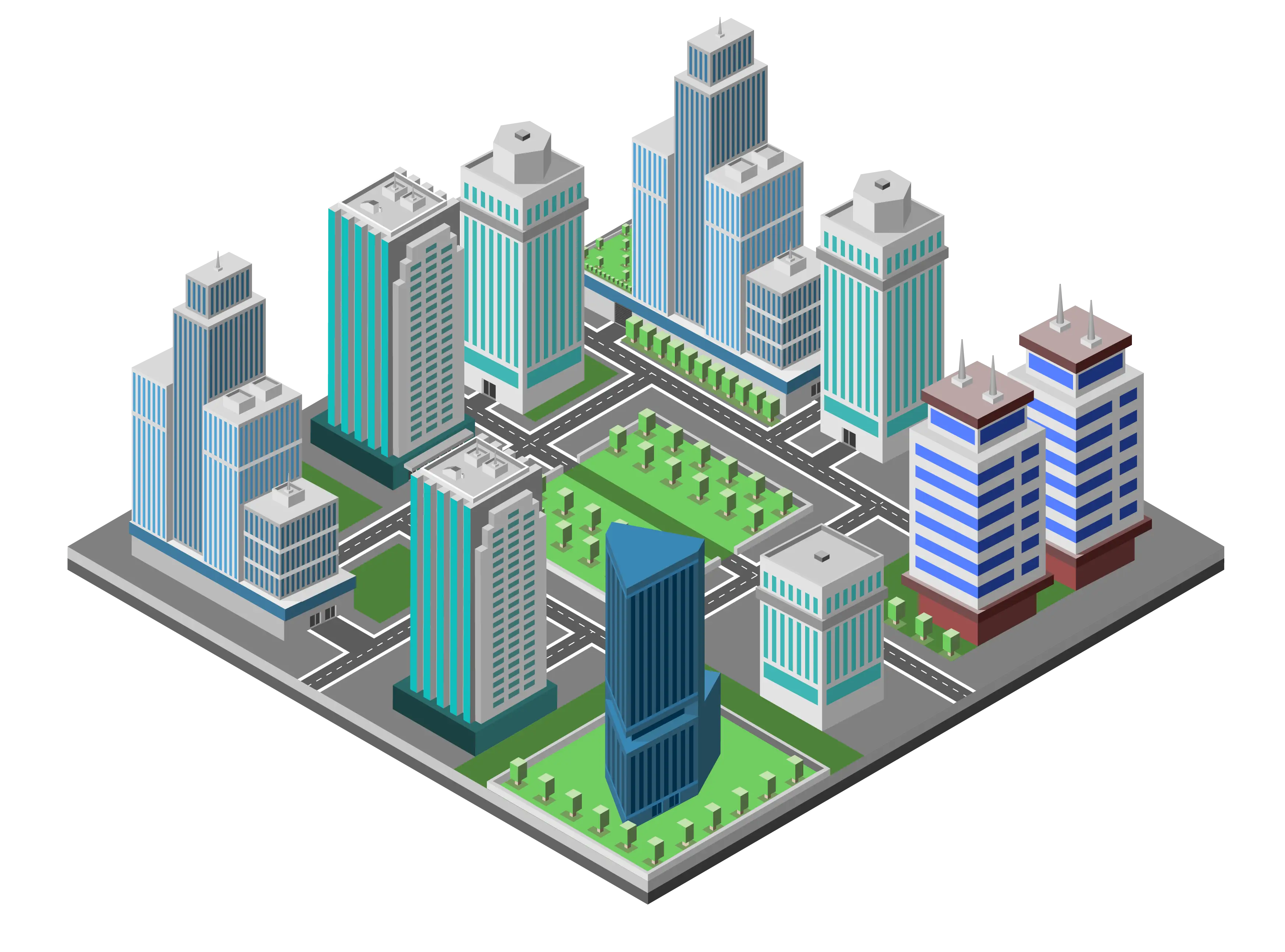 Isometric 3D City Skyline Illustration