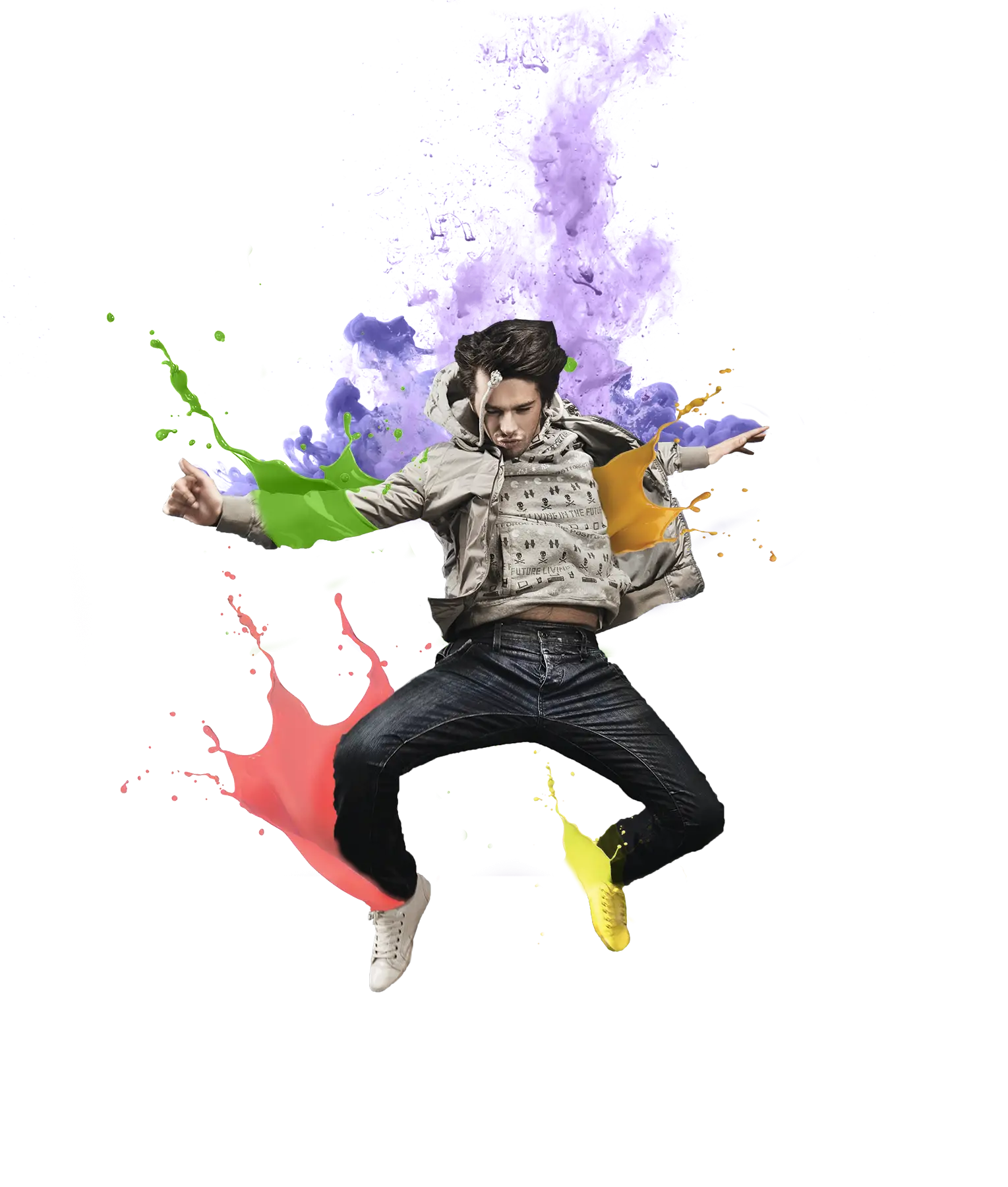 Dynamic Jumping Man with Color Splashes
