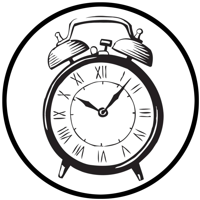 Retro Black and White Alarm Clock Illustration