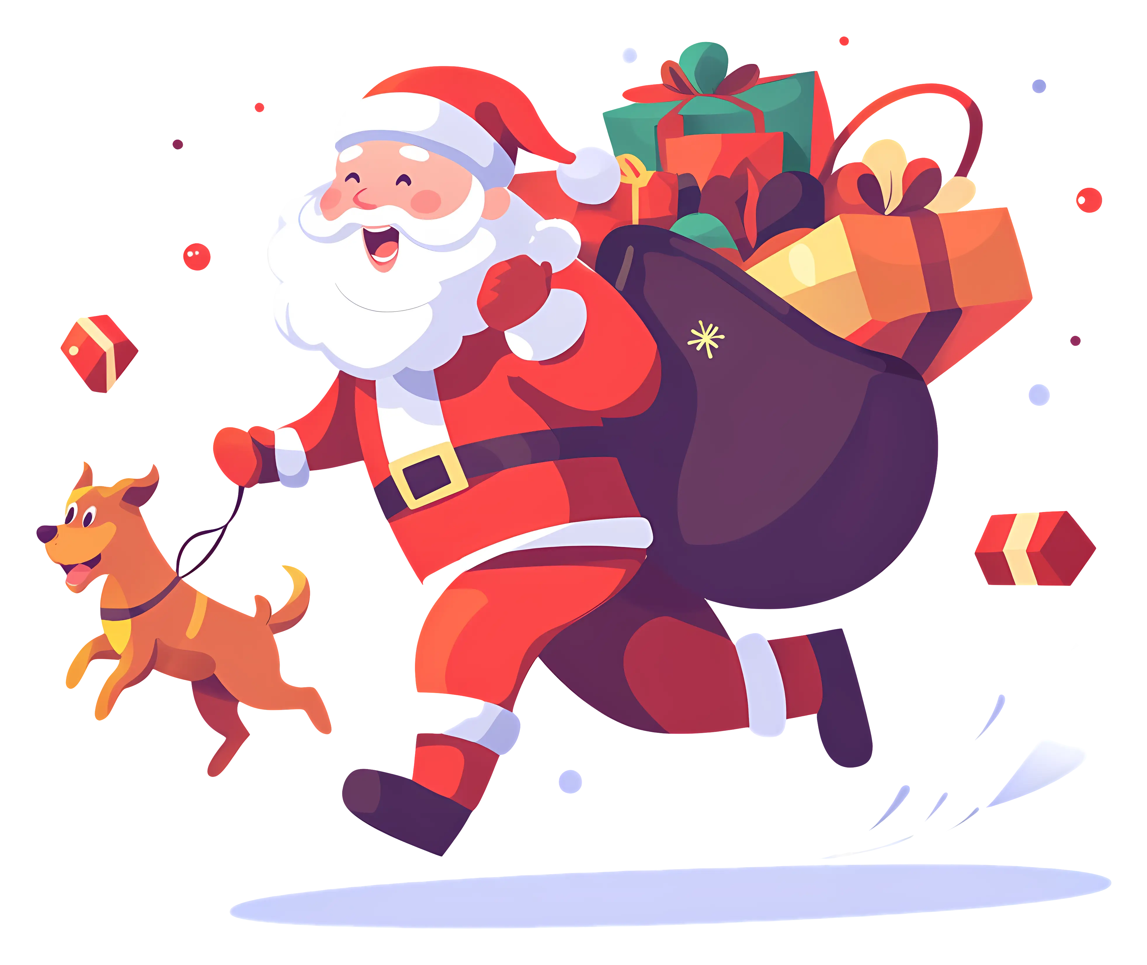 Santa Claus Running with Gifts