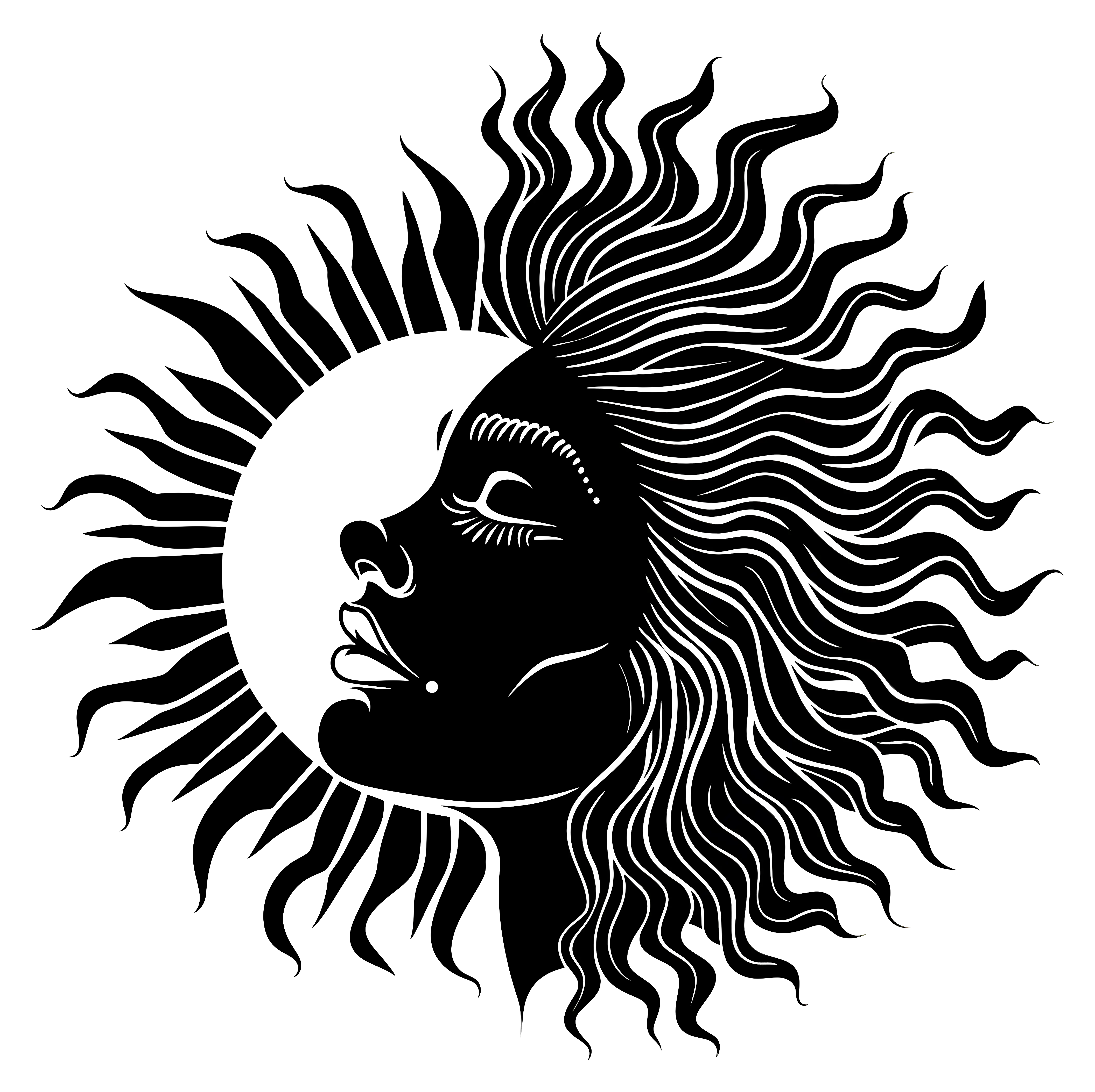 Artistic Sun and Moon Face Illustration