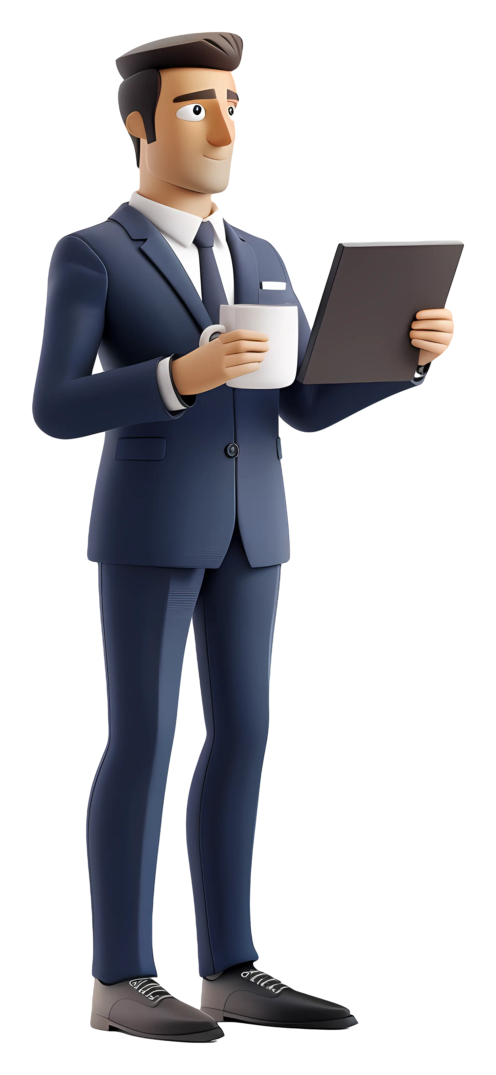 Businessman Holding Tablet and Coffee Cup