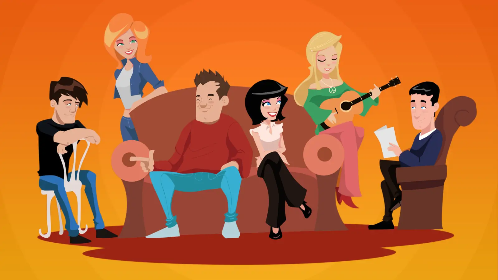 Cartoon Group of Friends Relaxing