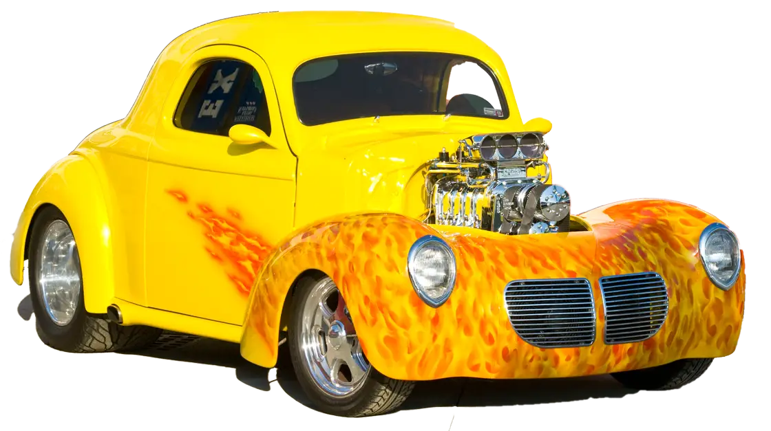 Yellow Vintage Car with Flame Detailing