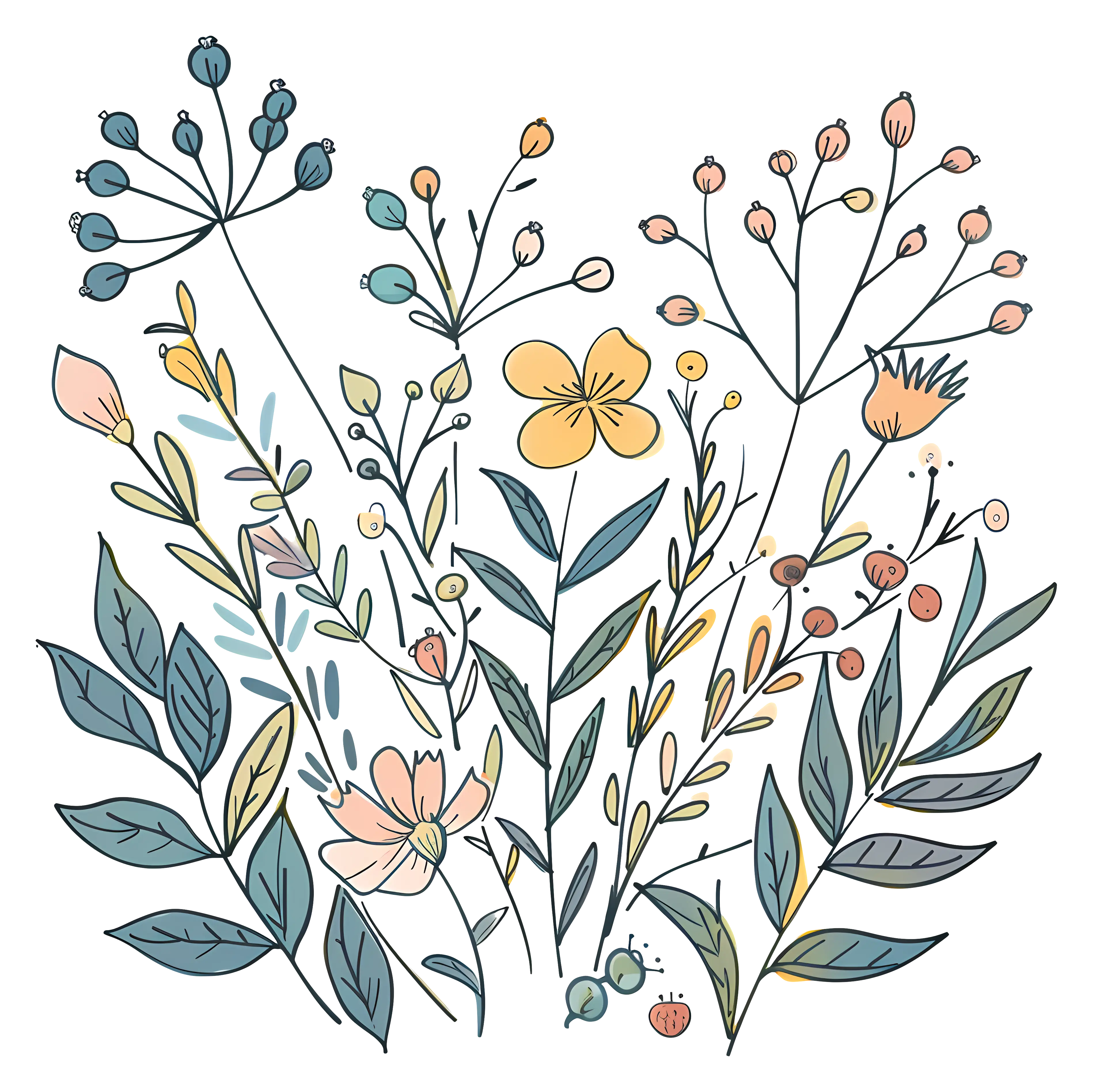 Whimsical Floral Illustration with Delicate Blooms