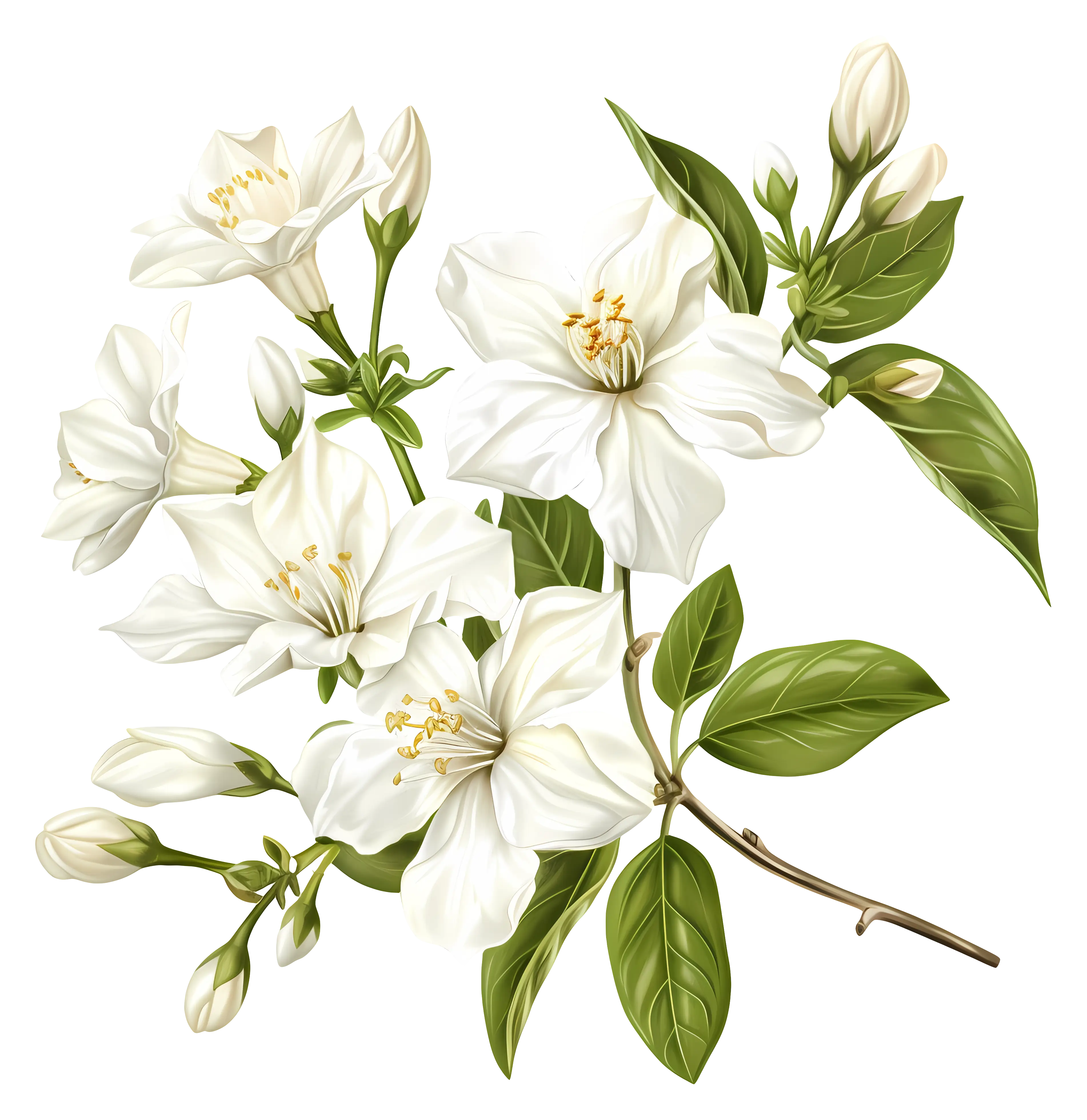 White Magnolia Flower Branch Illustration