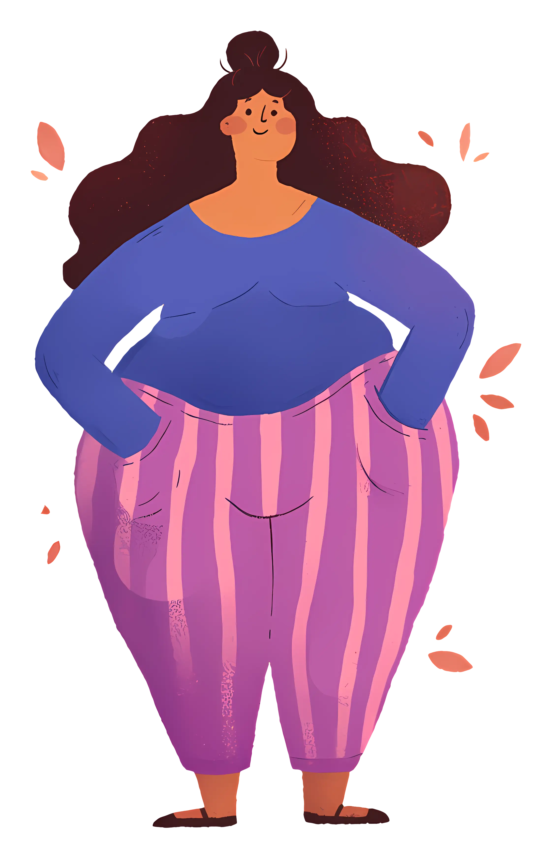 Confident Cartoon Woman in Blue and Pink