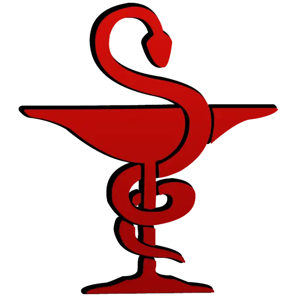 Red Pharmacy Symbol with Snake and Bowl