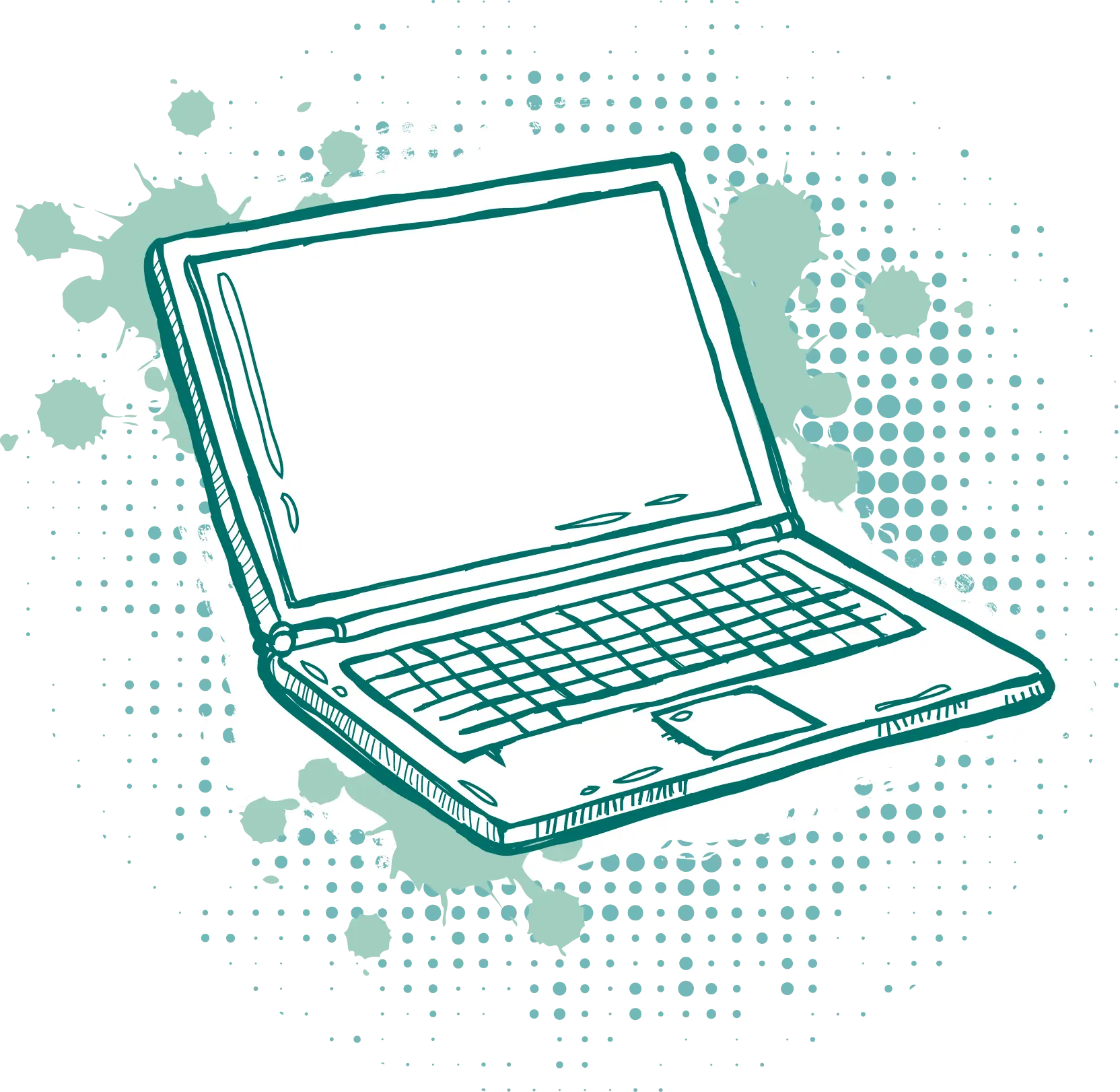 Green Doodle Laptop Illustration