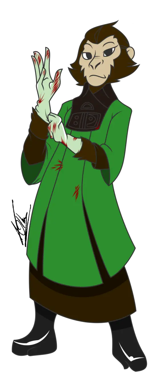 Cartoon Monkey Character in Green Attire