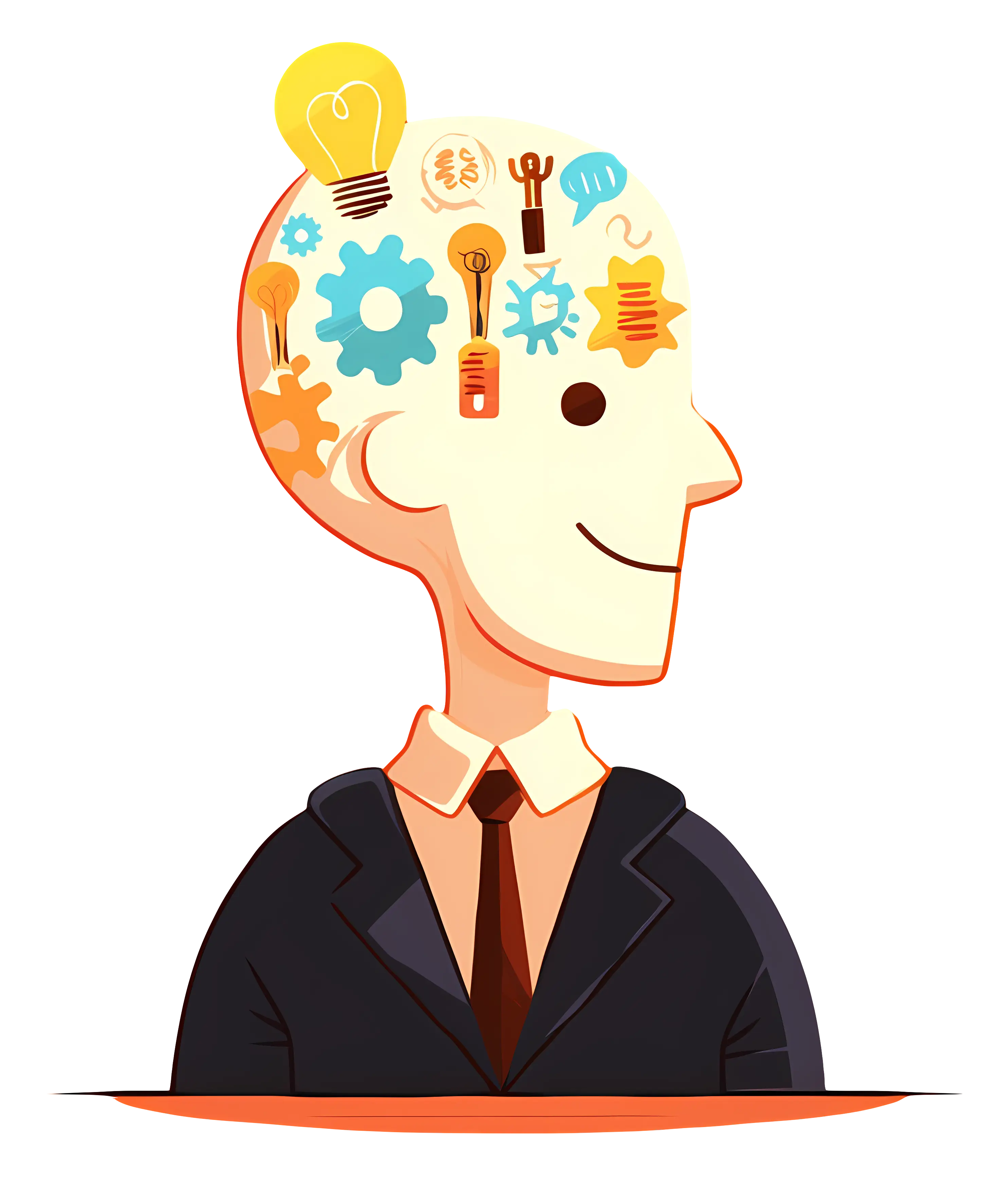 Cartoon Head with Creative Elements and Suit Representation