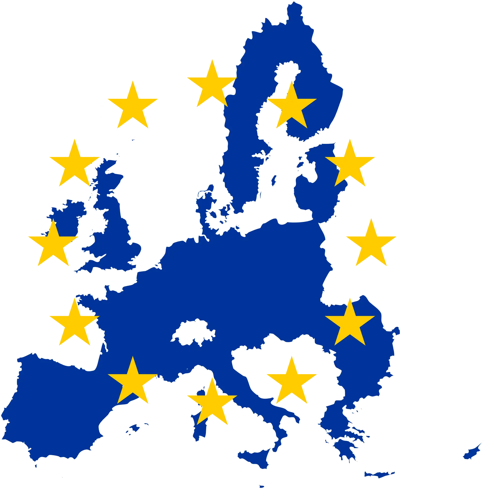 European Union Map with Yellow Stars