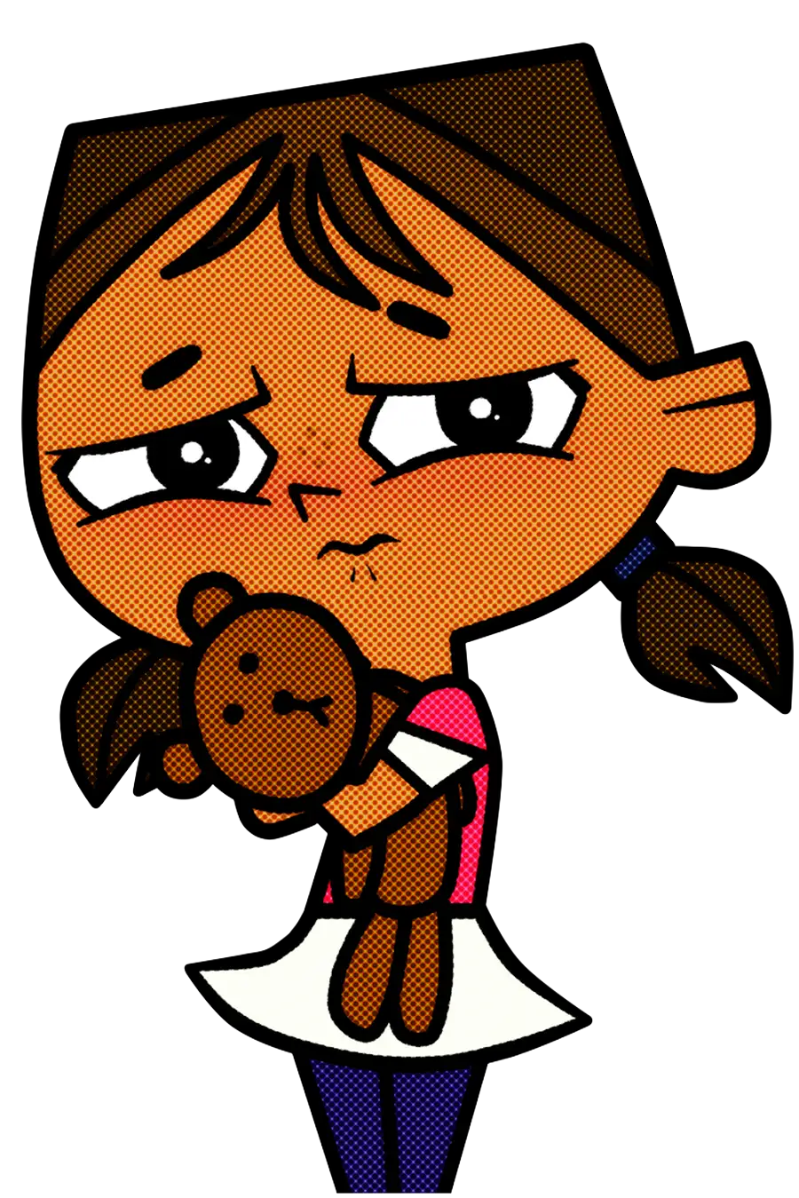 Sad Cartoon Girl Holding Teddy Bear