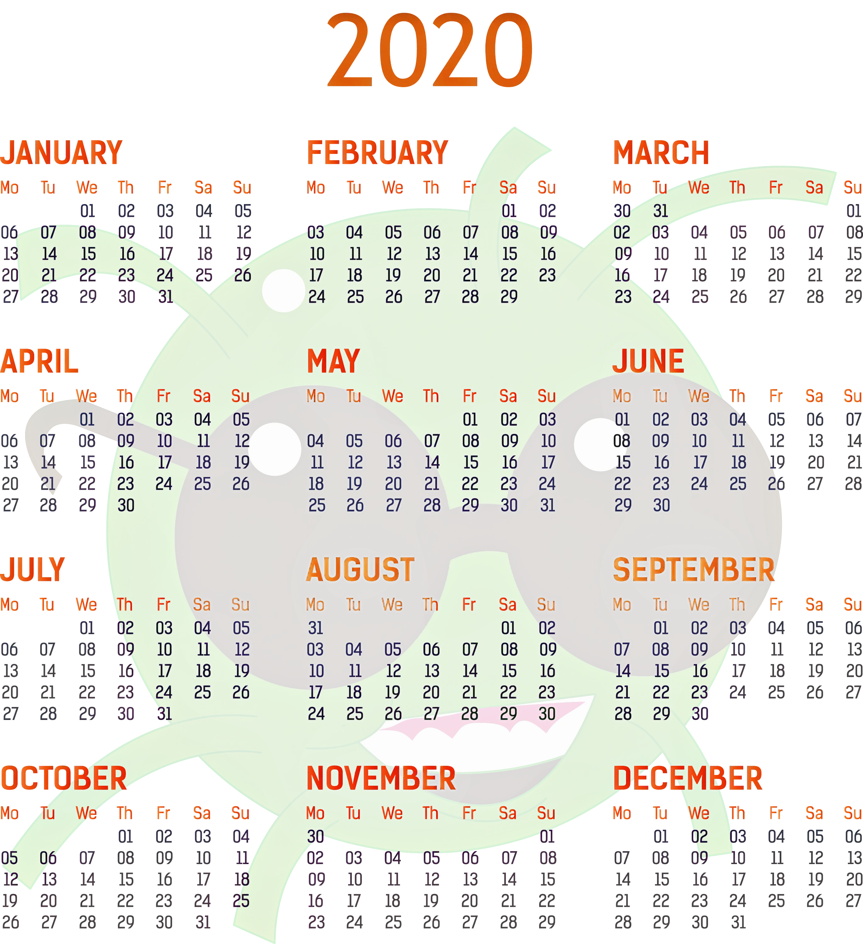 2020 Yearly Calendar Illustration