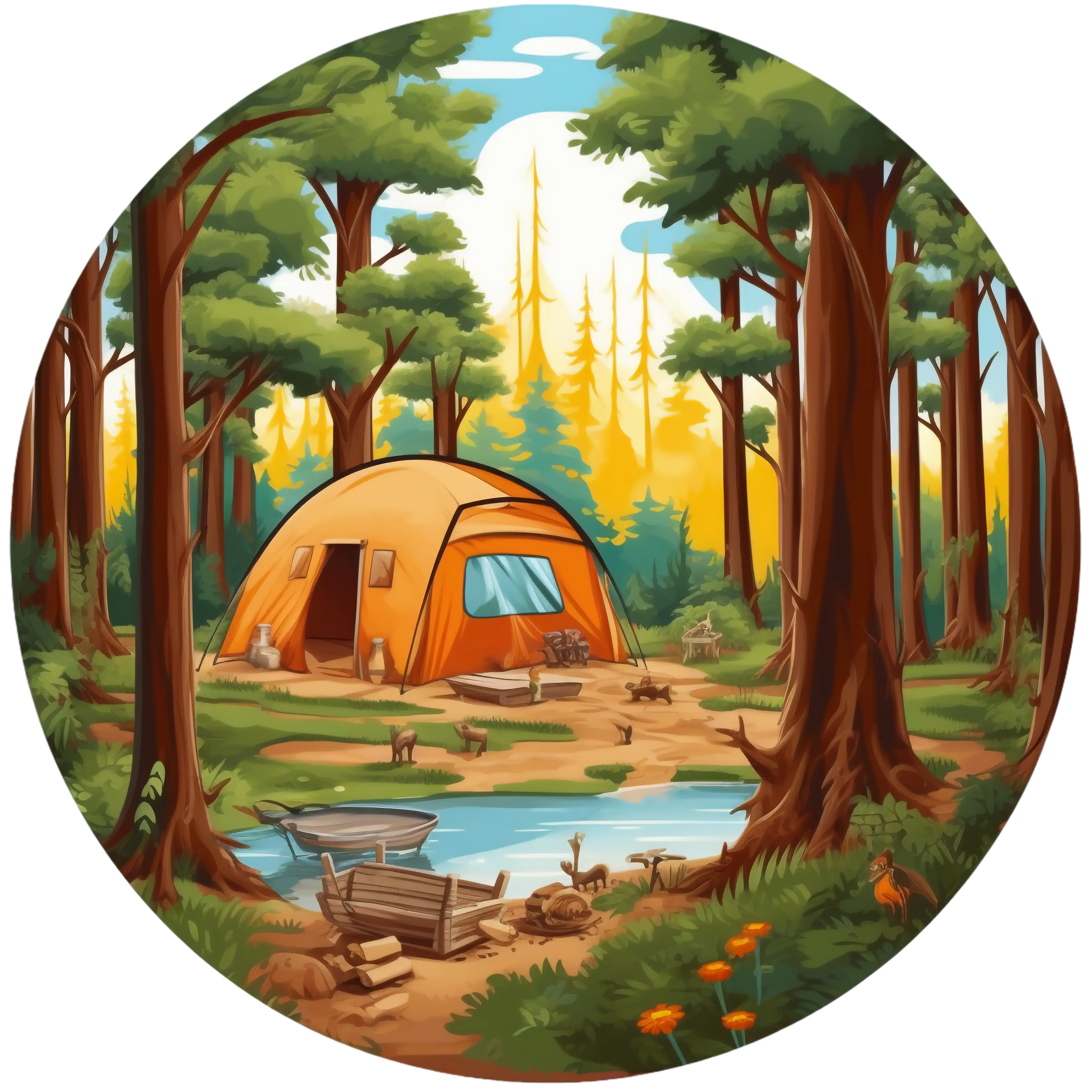 Camping Tent in Beautiful Forest Scene