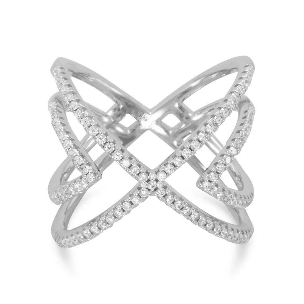 Elegant Diamond Criss-Cross Ring