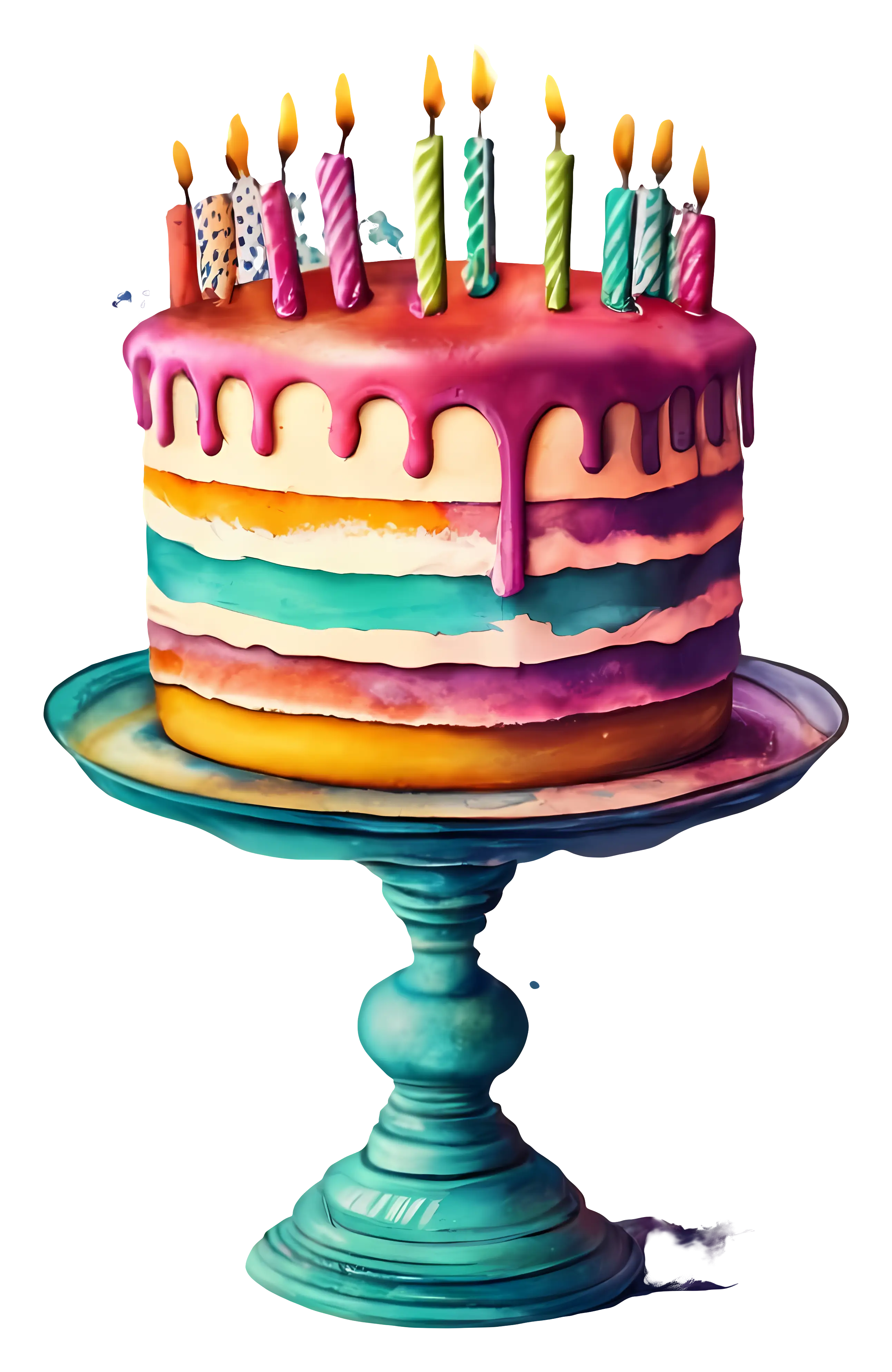 Colorful Birthday Cake with Candles