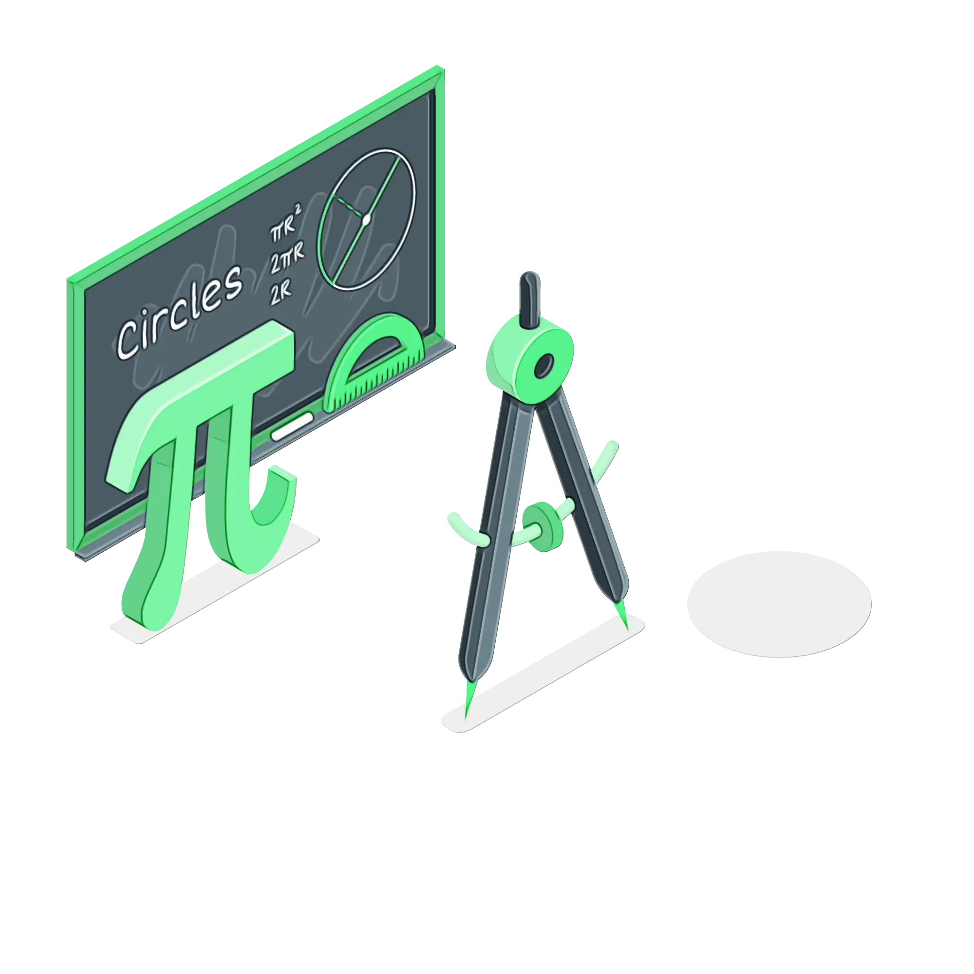 Geometry Illustration with Compass and Blackboard Displaying Circles