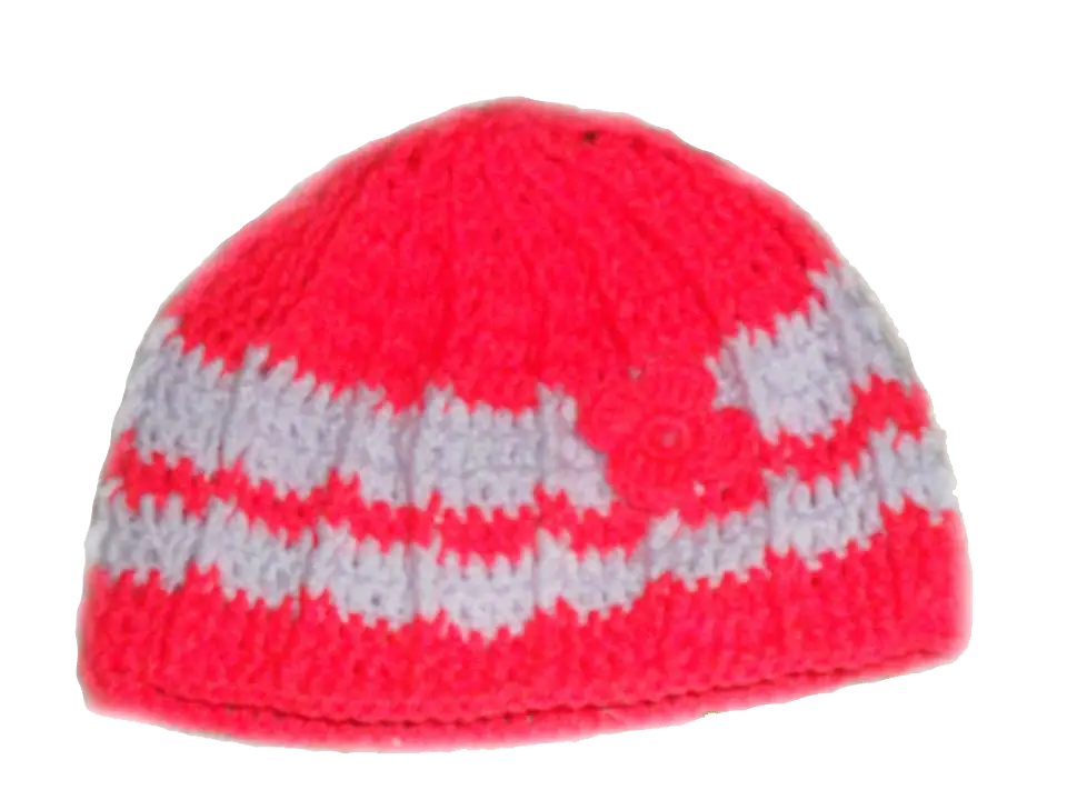 Striped Pink and Gray Woolen Hat for Winter