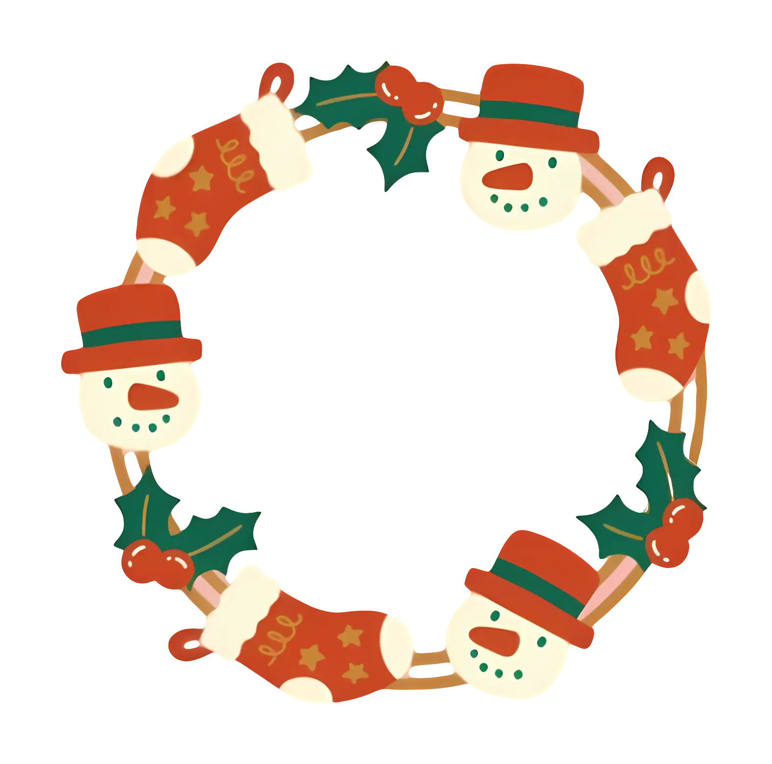 Christmas Wreath with Snowmen and Stockings