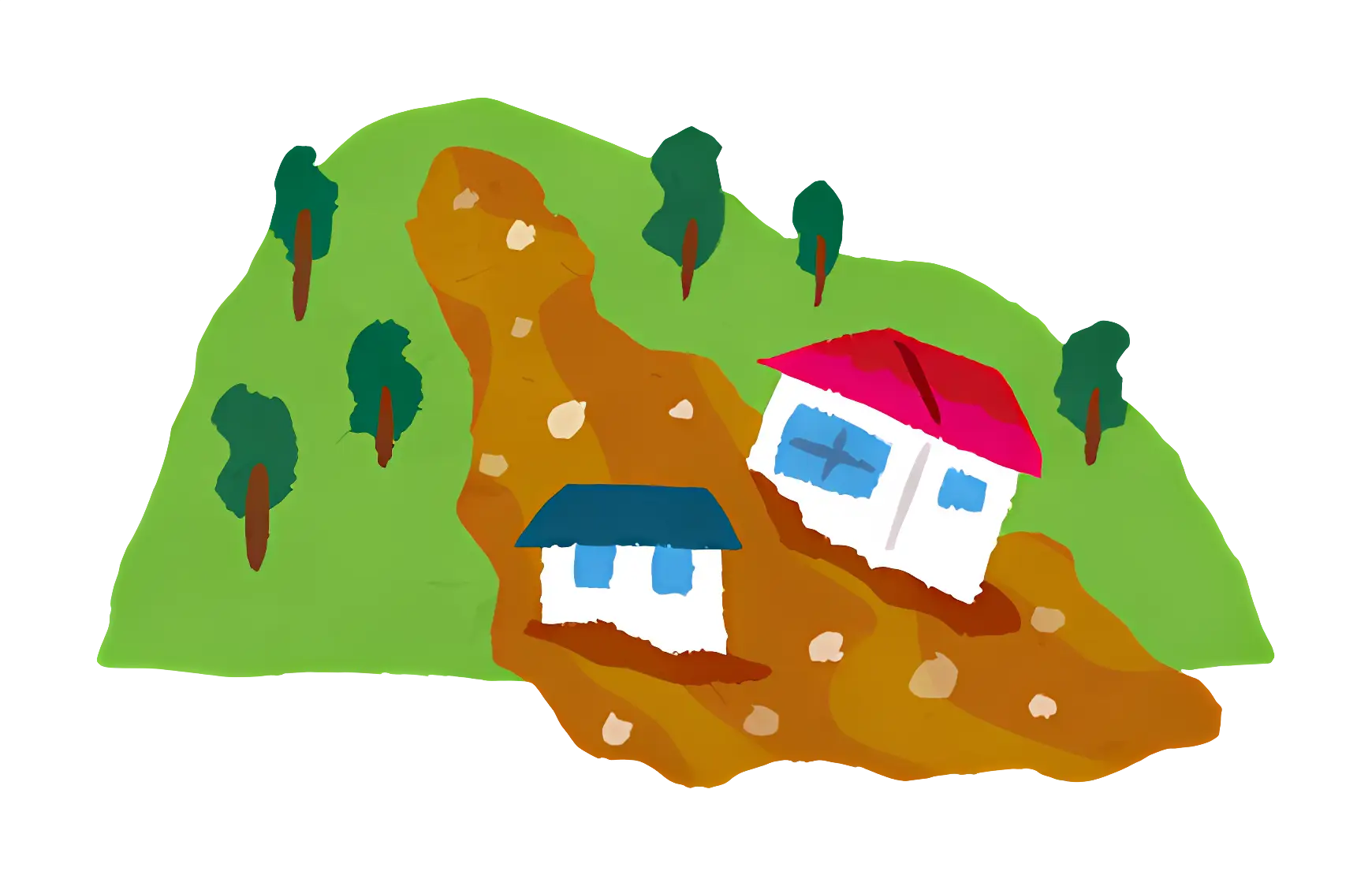 Illustration of Landslide Affecting Houses