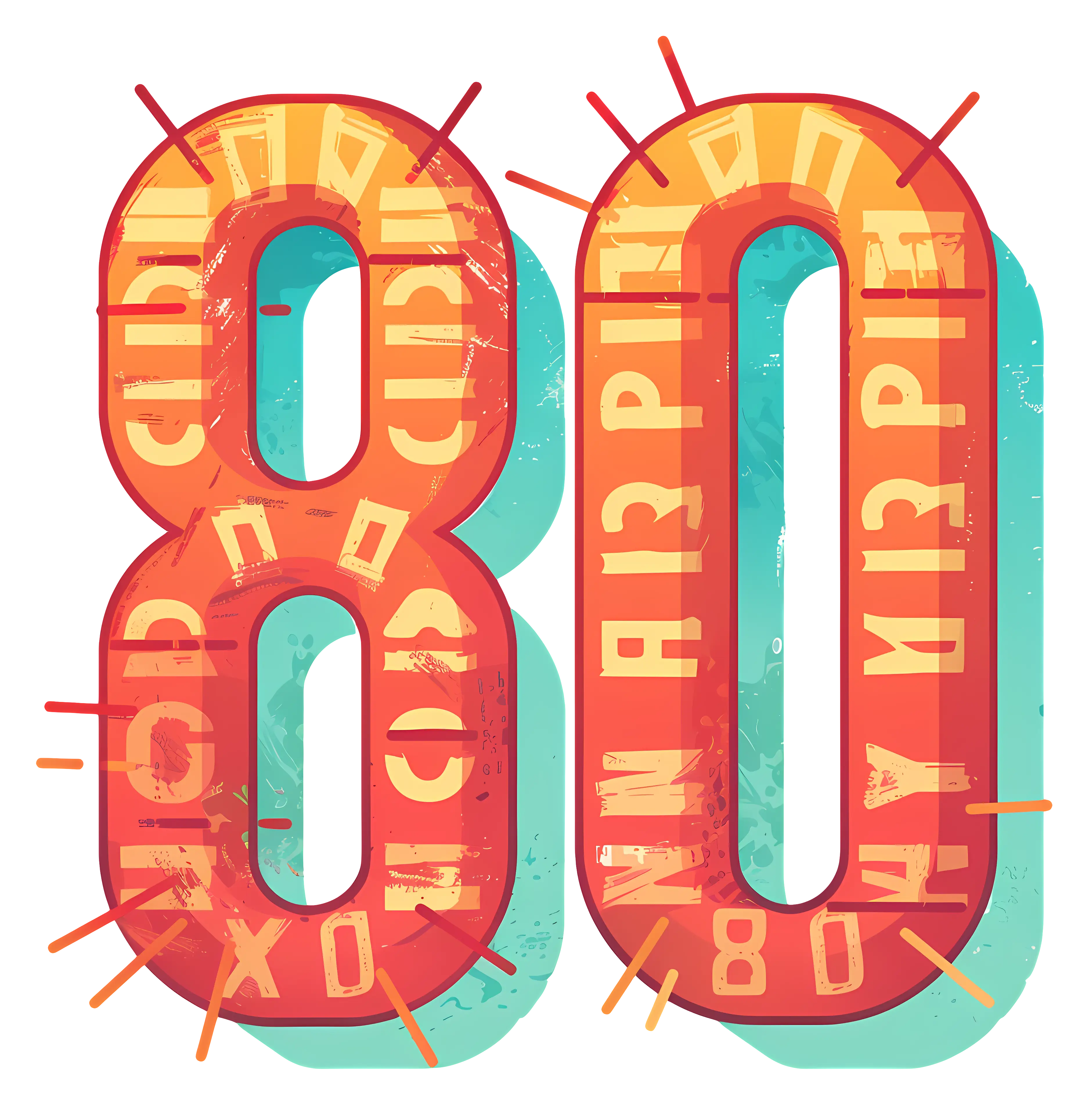 Colorful Number 80 Illustration