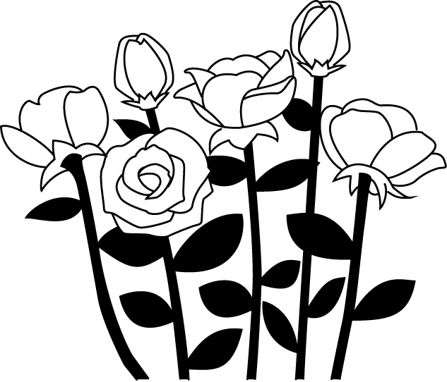 Black and White Outline of Roses