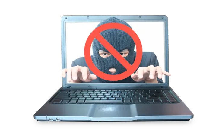 Hacker with No Entry Sign on Laptop