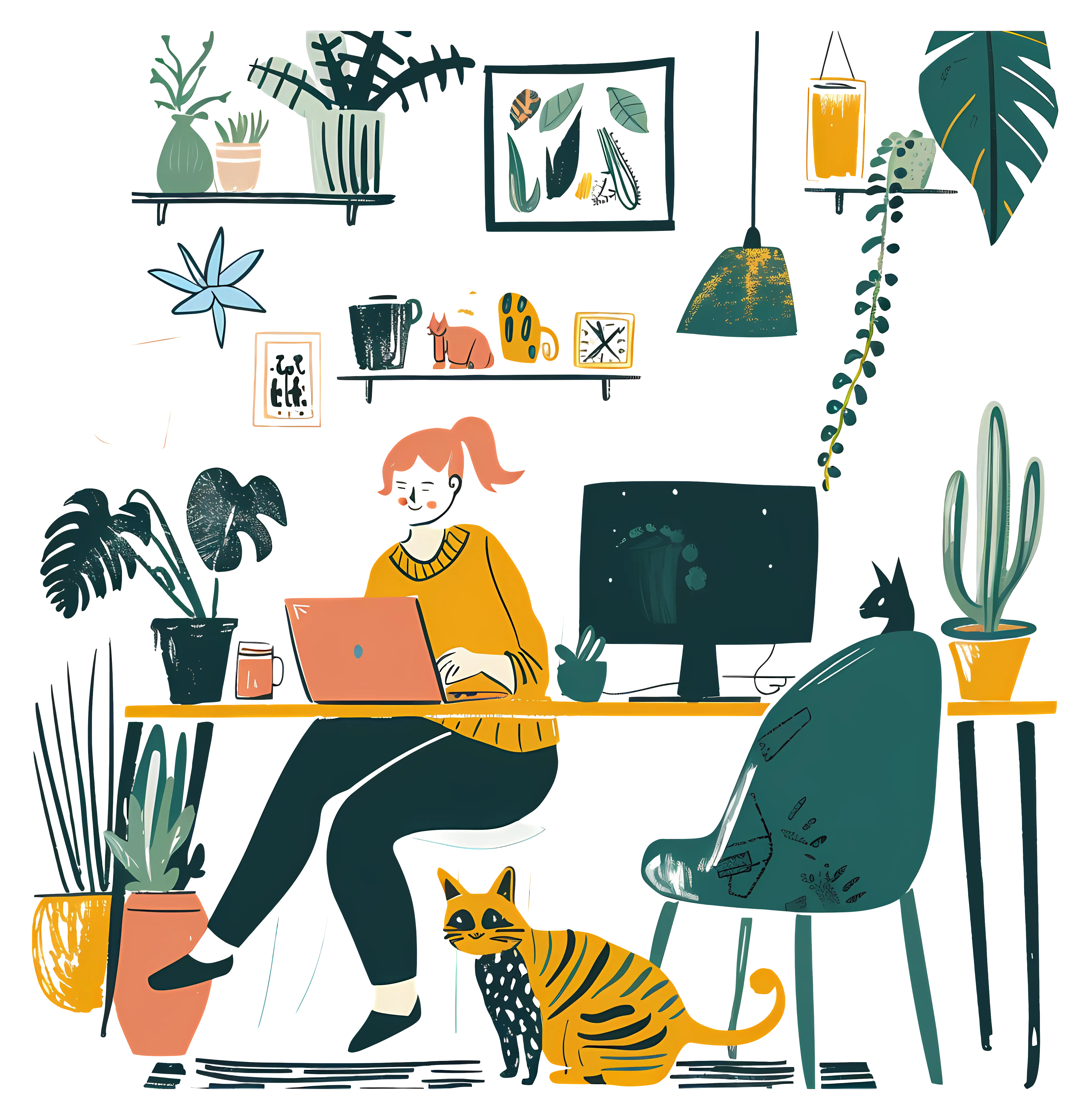 Woman Working at Cozy Home Office