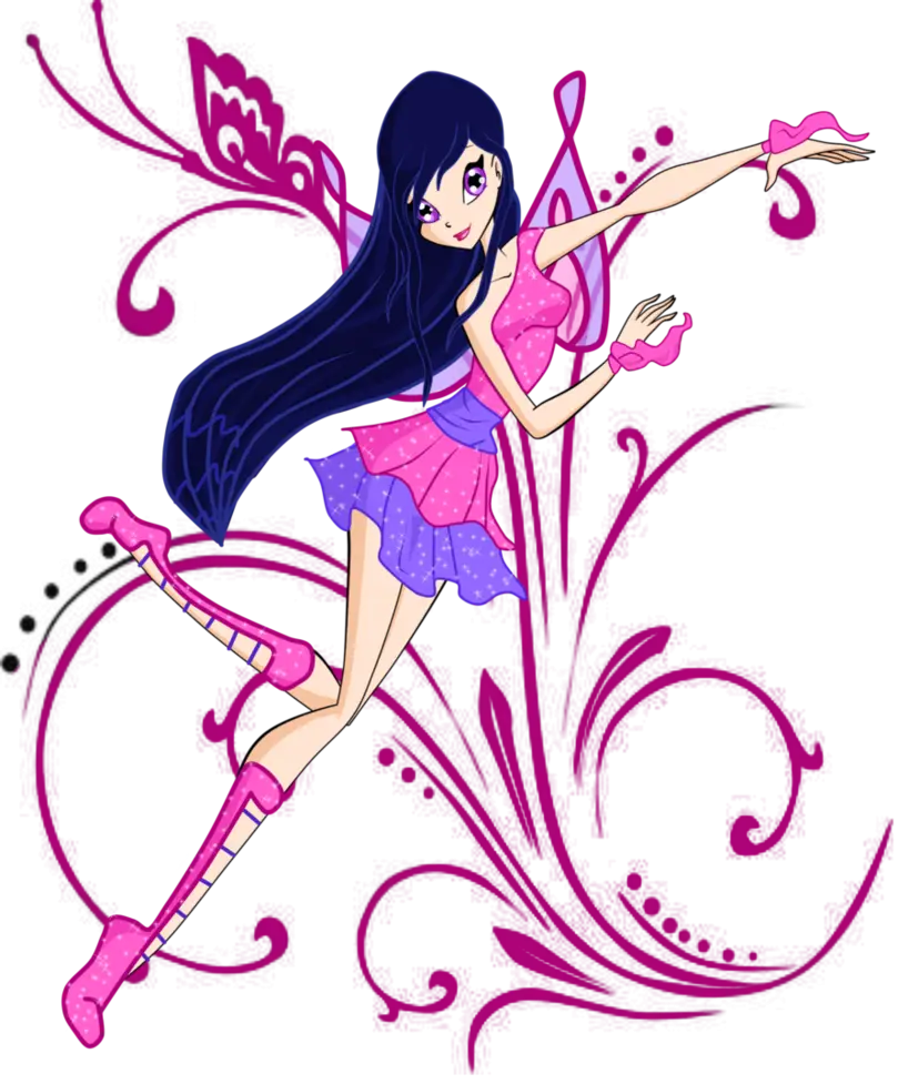 Dancing Girl with Floral Pink-Purple Design