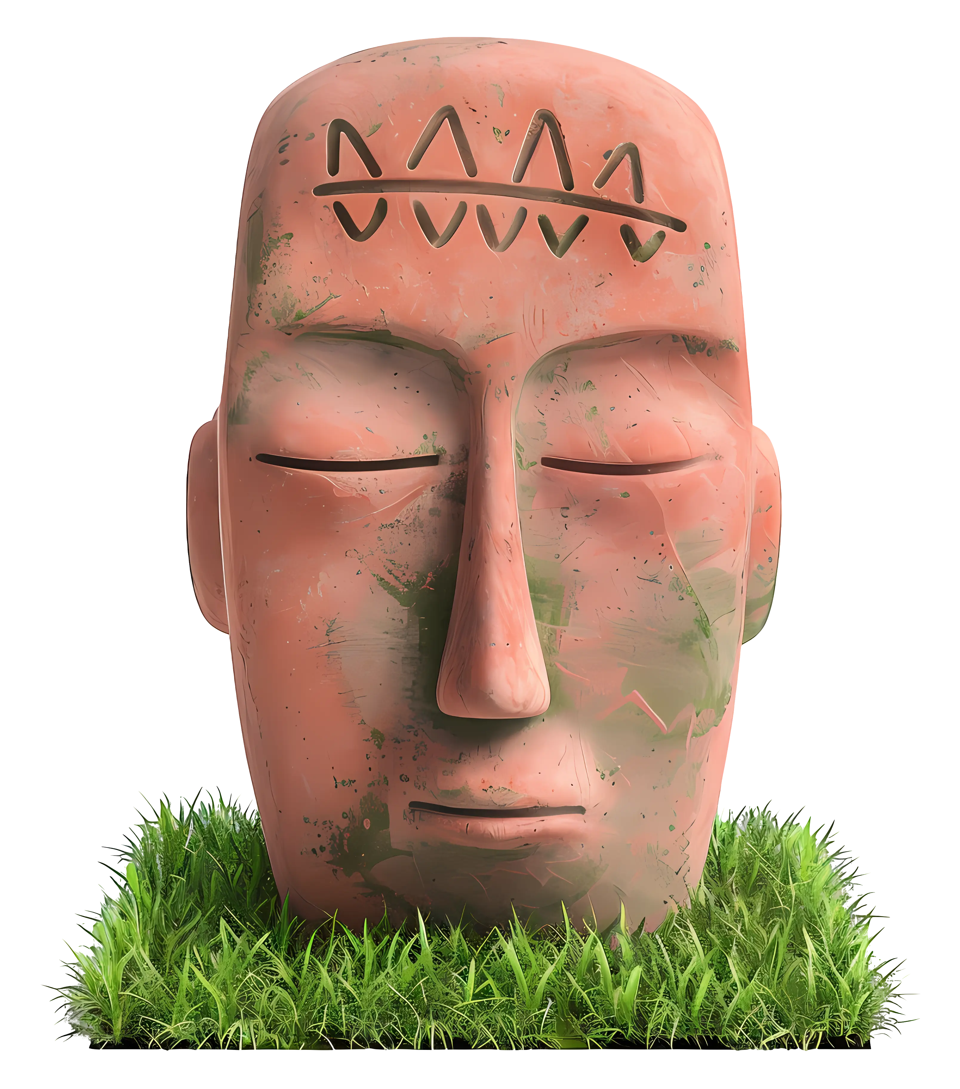 Statue Head on Grass Background