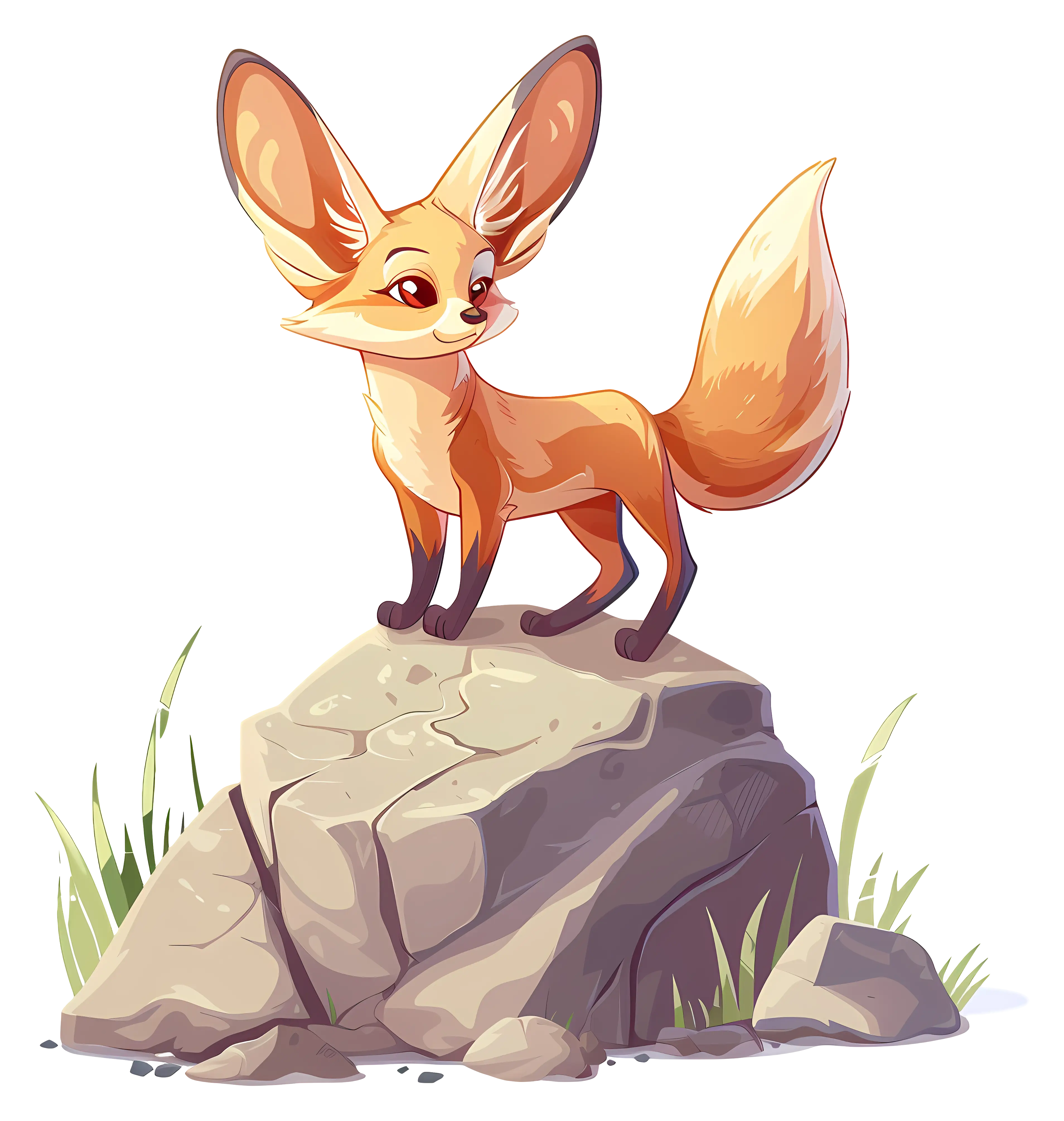 Cute Cartoon Fennec Fox Standing on a Rock