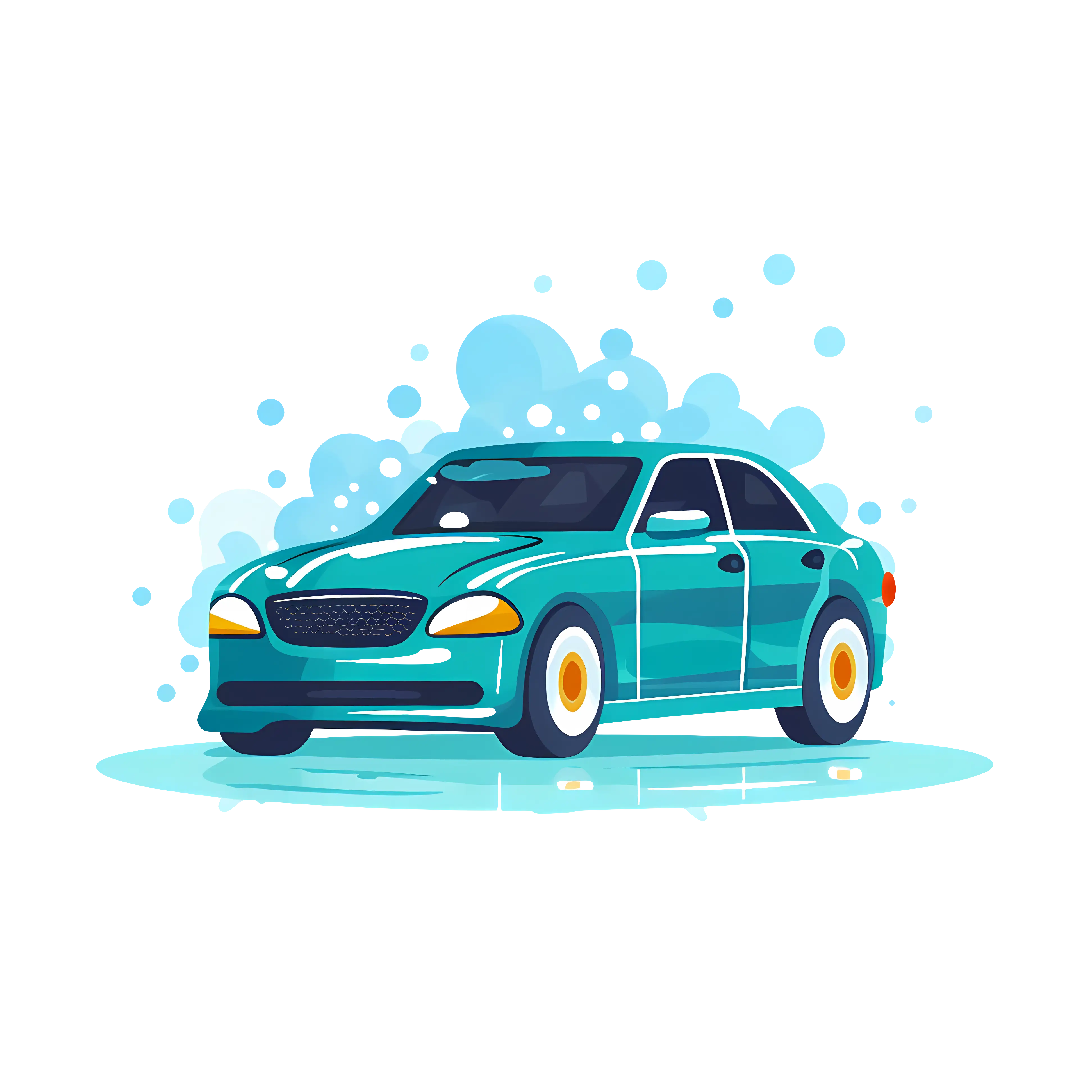 Blue Car with Soap Bubbles Cleaning Illustration