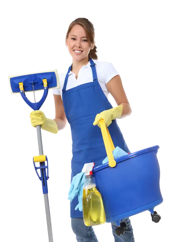 Cleaning Service Worker with Supplies and Mop