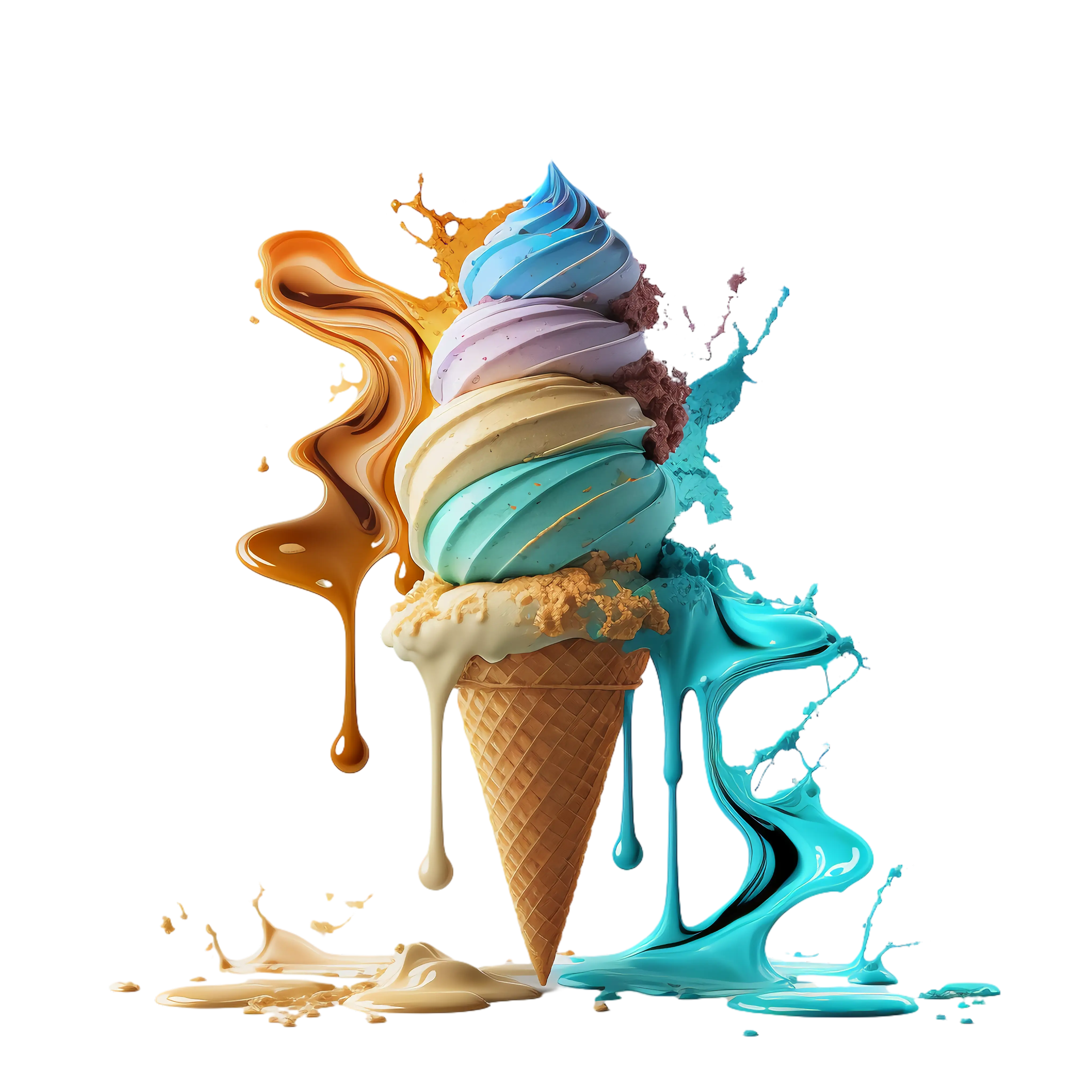 Dripping Multicolor Ice Cream Cone