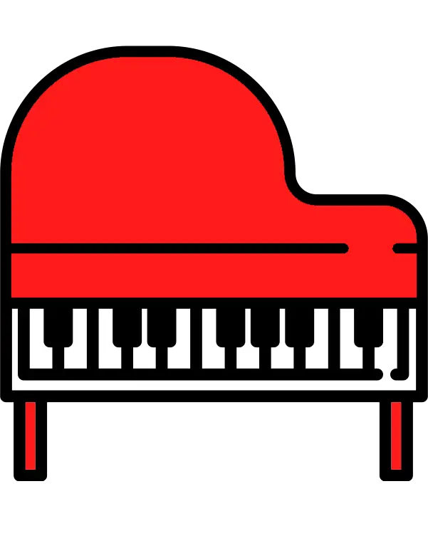 Red Grand Piano Cartoon Style Illustration