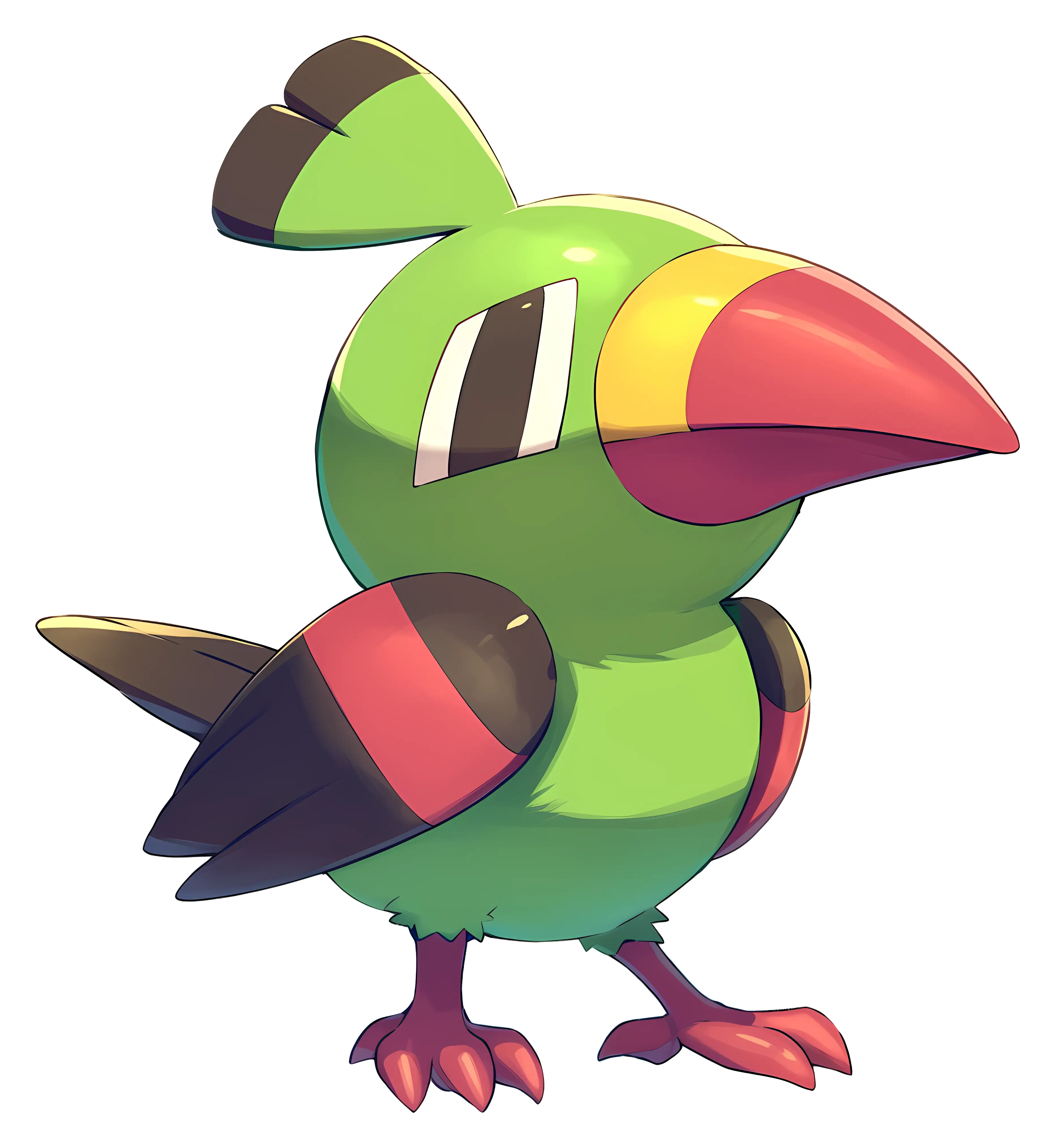 Green Cartoon Bird with Colorful Beak