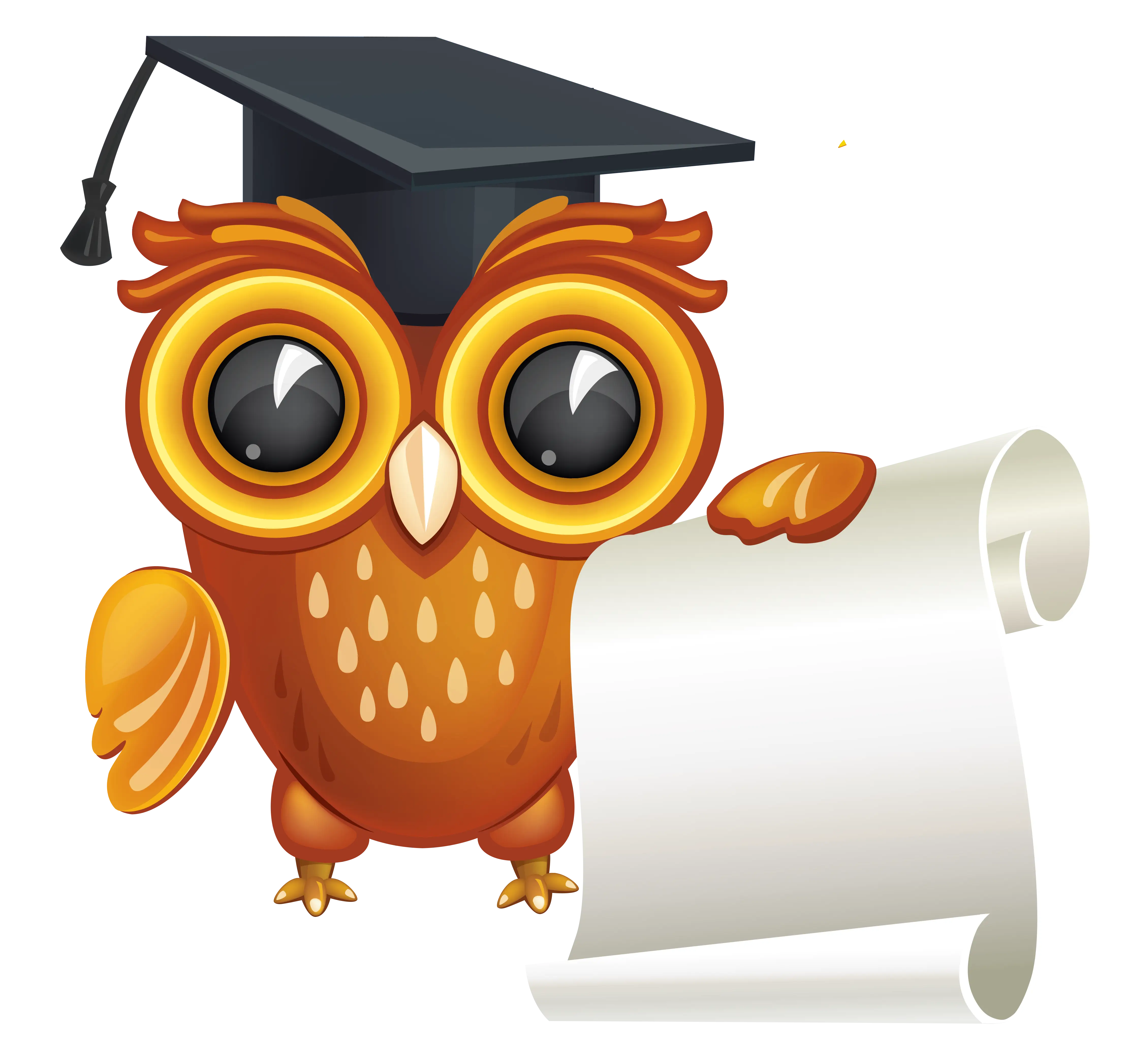Owl with Graduation Cap and Scroll