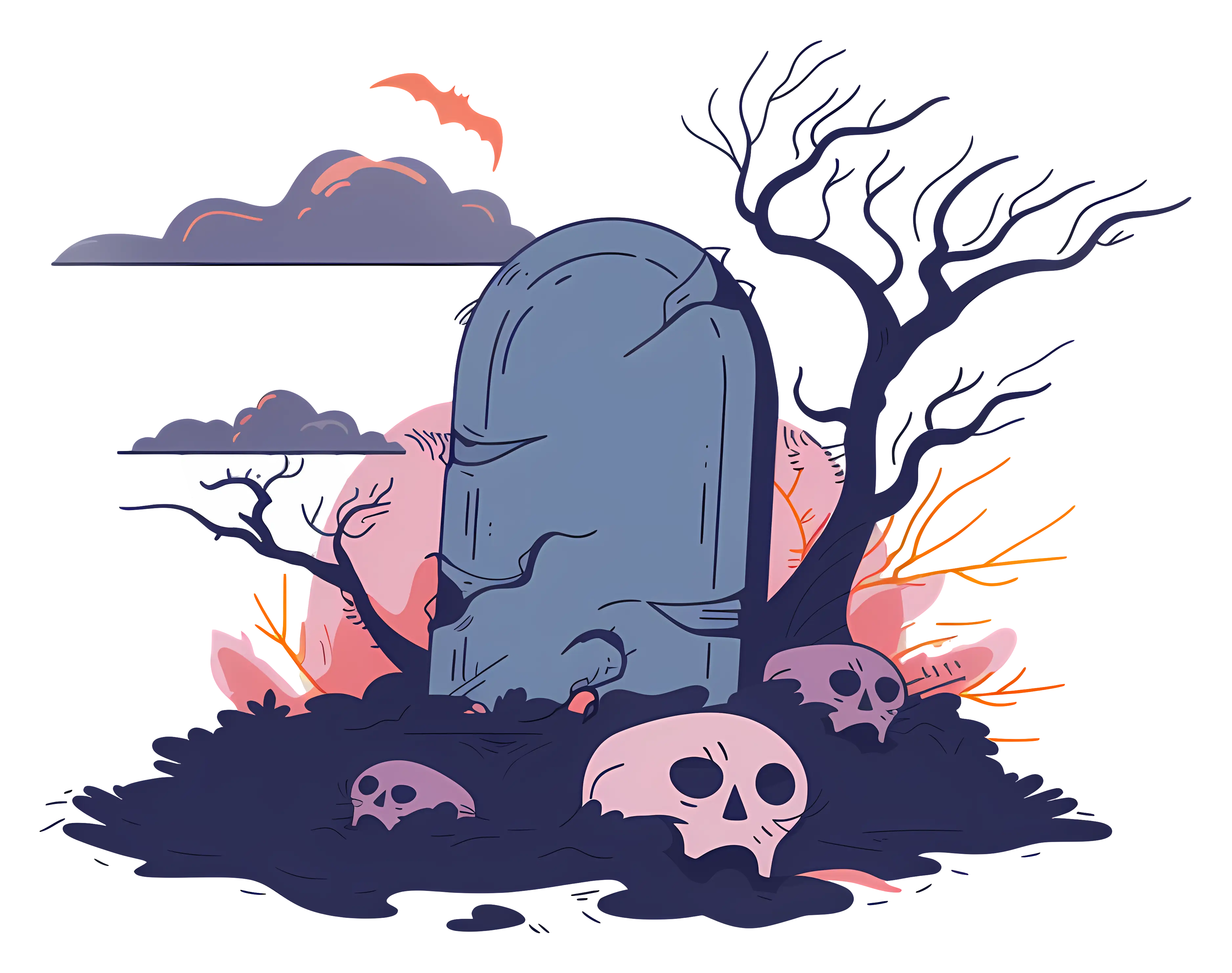 Spooky Gravestone with Skulls