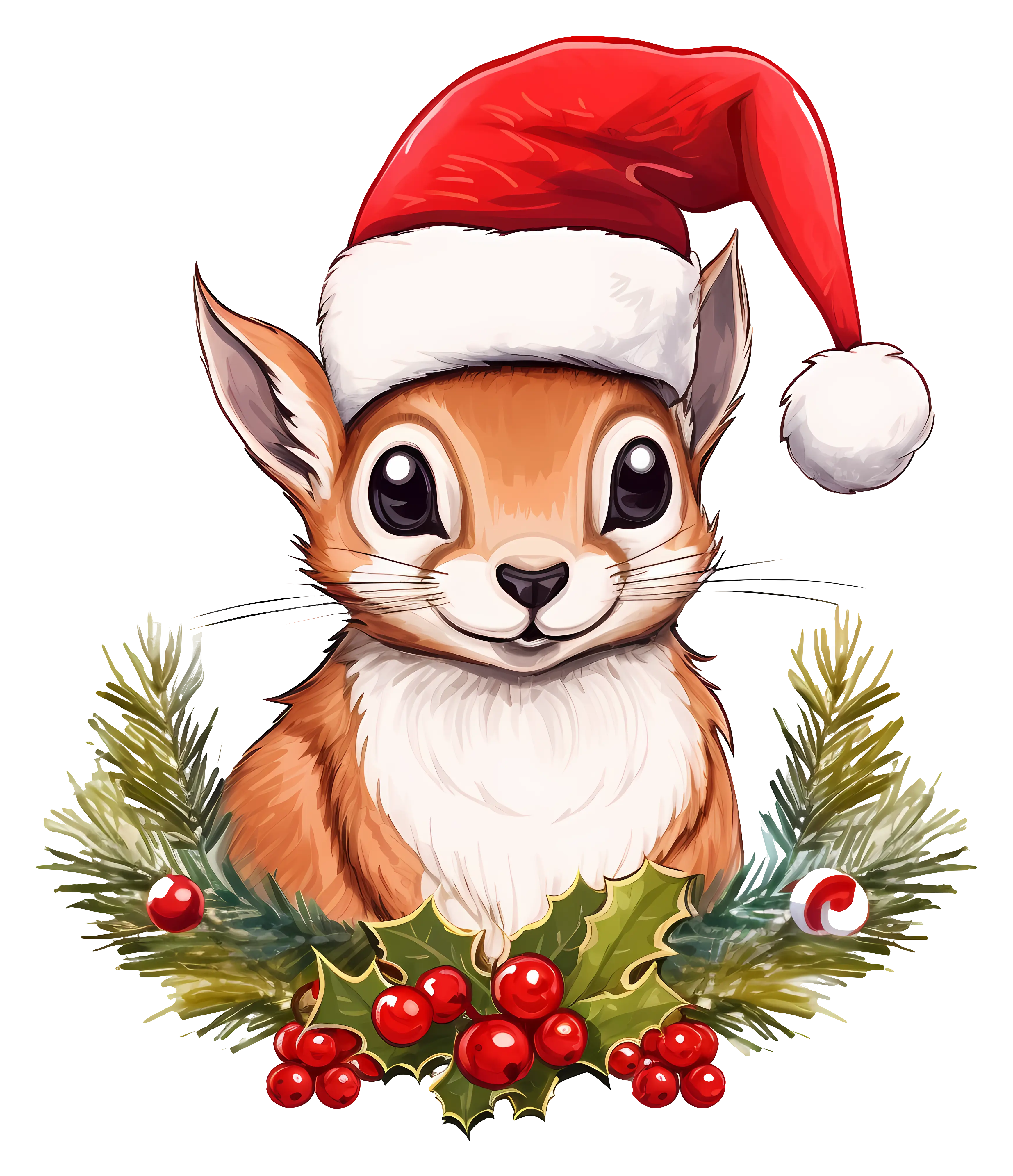 Christmas Squirrel with Santa Hat